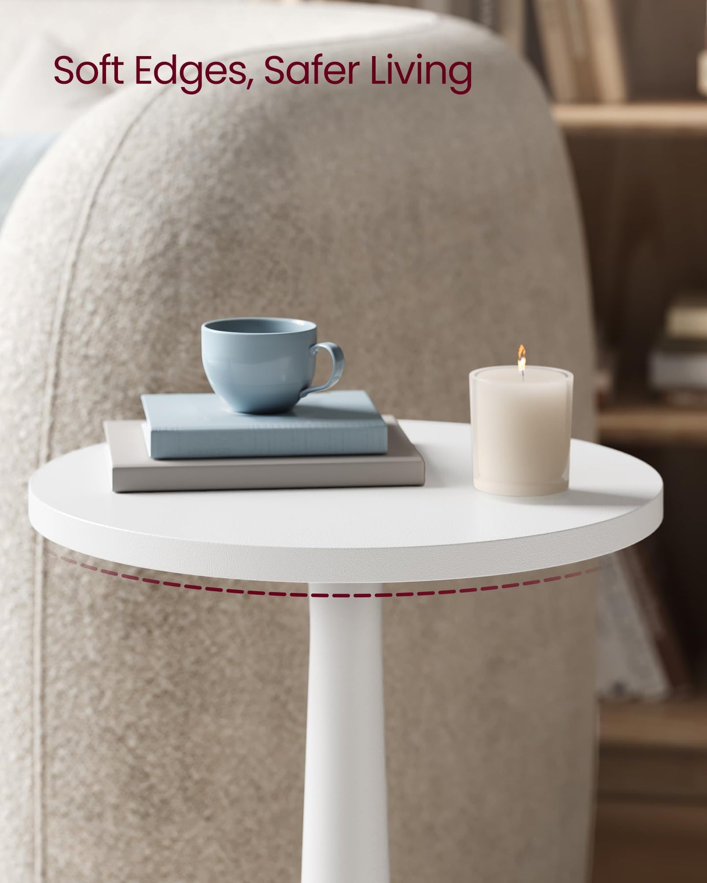 VASAGLE MARIEL Collection - Round Side Table, Small Drink End Table for Small Spaces, Accent Nightstand, Solid Wood Leg, Mid-Century Modern, for Living Room Bedroom, Cloud White ULET293WB02S