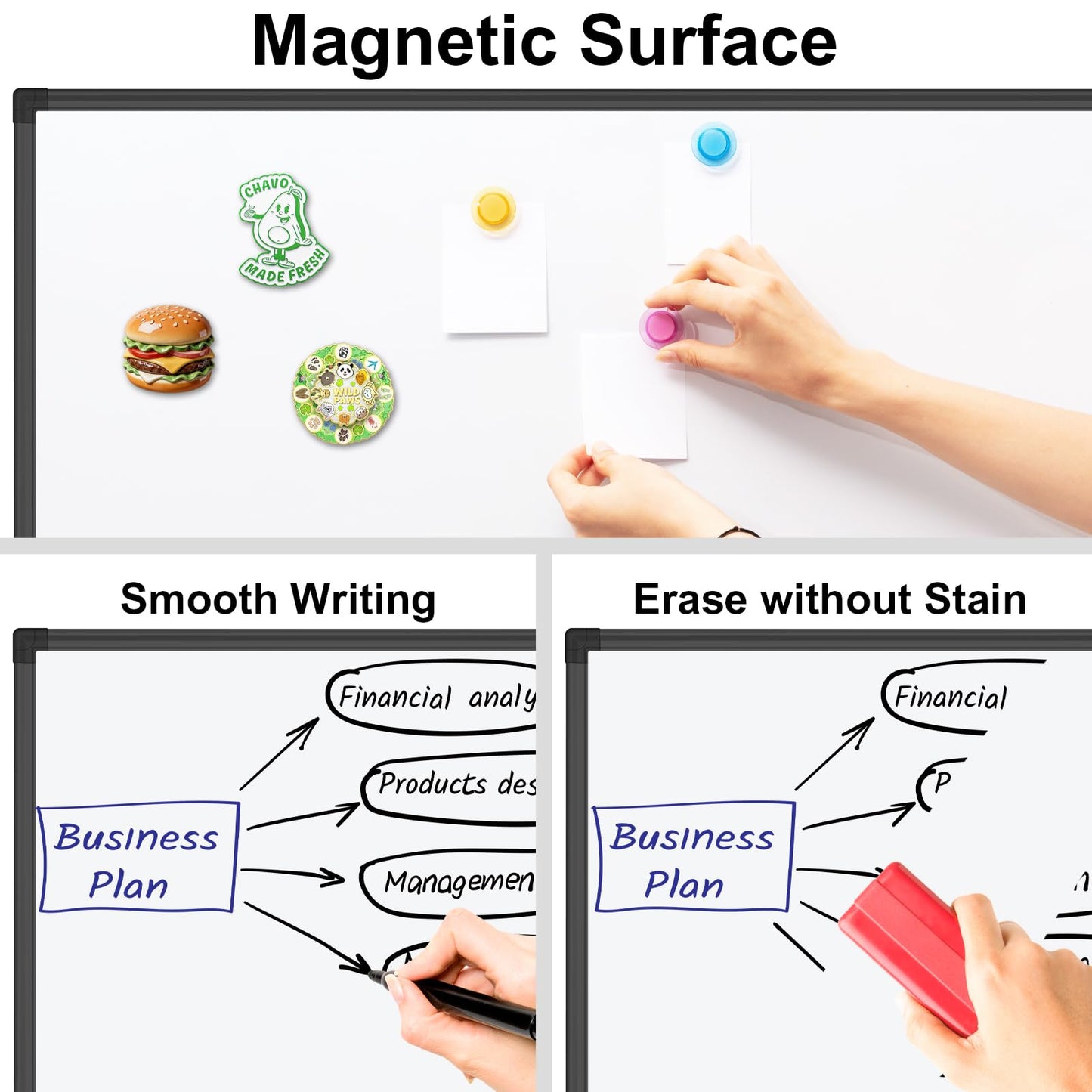 XBoard Magnetic Dry Erase Board/Whiteboard 36 X 24 Inches, White Board with Black Aluminum Frame for Home, Office, School