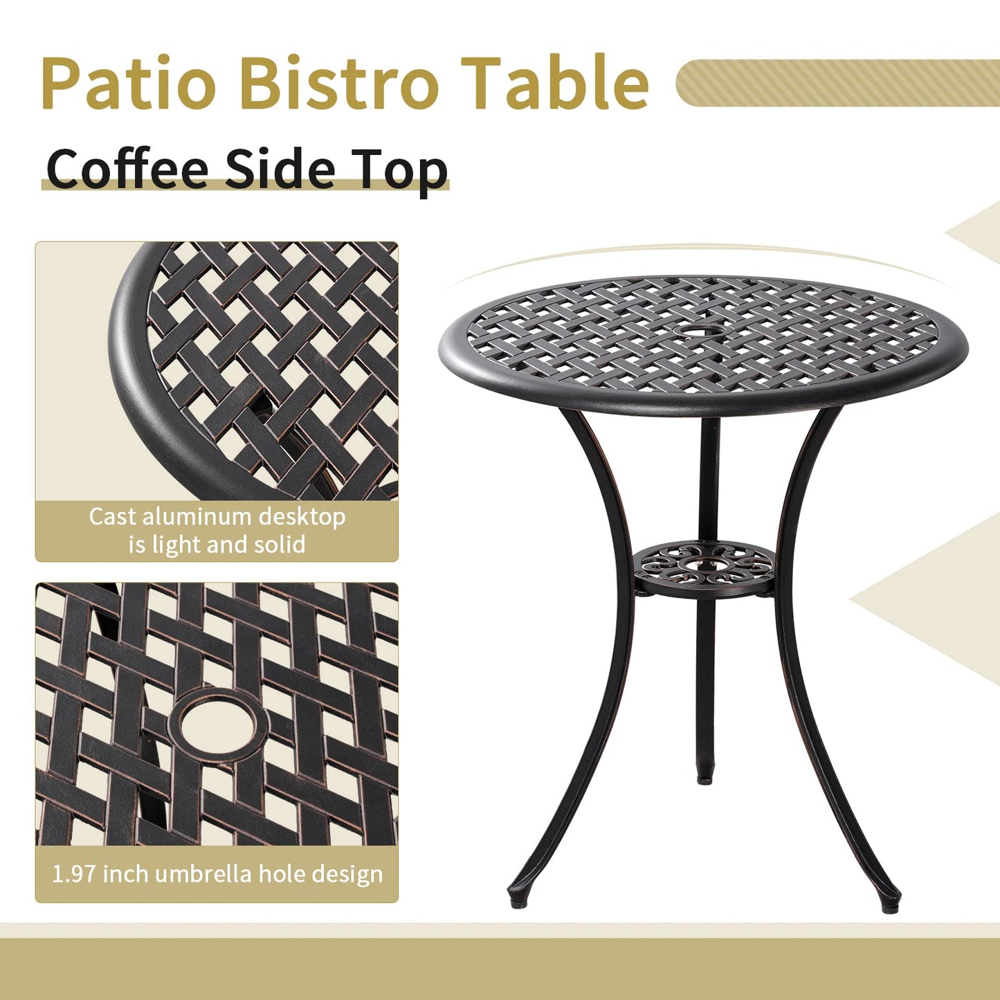 Withniture 3 Piece Patio Bistro Set Outdoor Bistro Table Set Anti Rust Bistro Table and Chairs w/Umbrella Hole, Durable Patio Set for Porch, Balcony