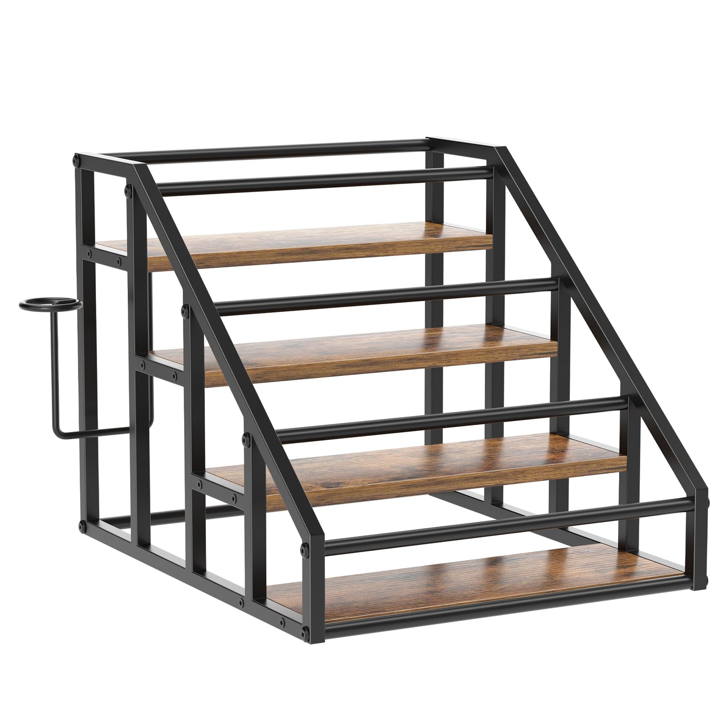 Coffee Syrup Rack Organizer, 4 Tier Countertop Storage Shelves, Kitchen Storage, 16 Syrup Bottle Stand Holder for Wine, Liquor, Kitchen Coffee Station Organizer Rack, 13.8"x16.9"x13.0", Rustic Brown