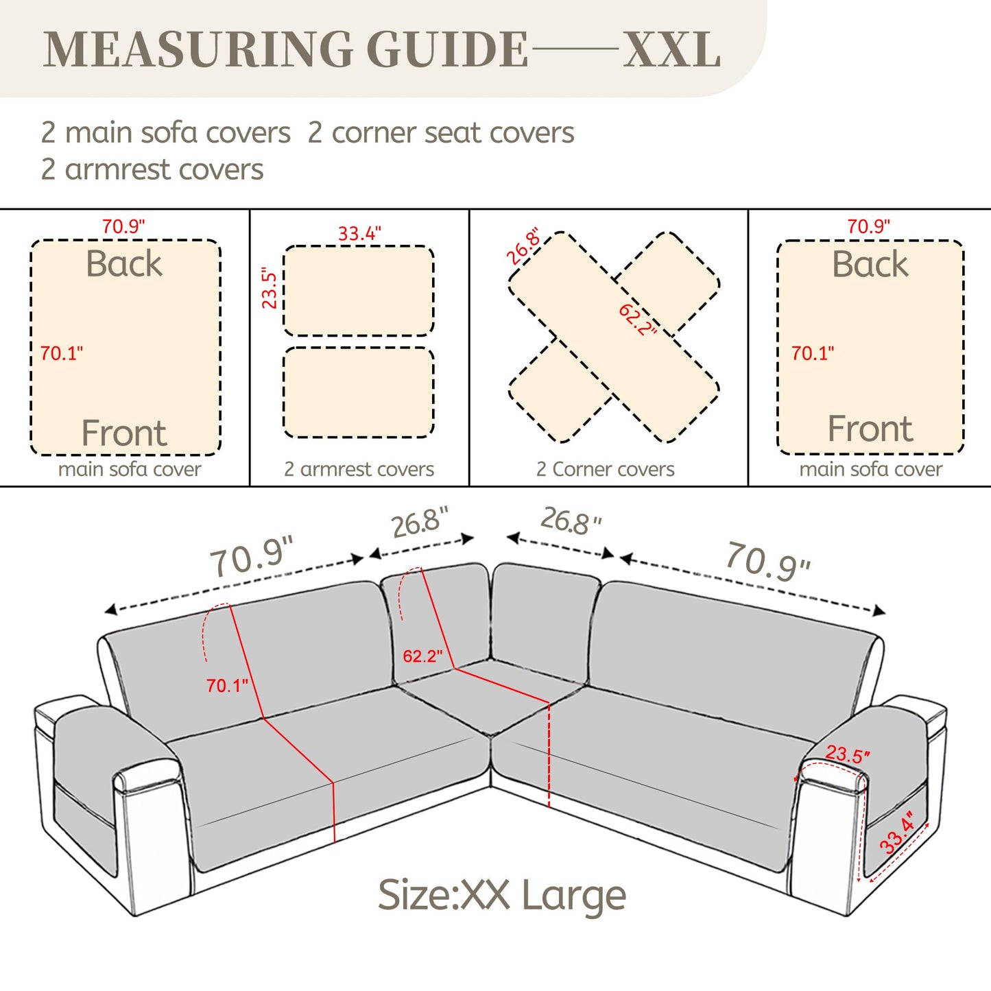 SYJOVIA Sectional Couch Covers for Dogs 100% Waterproof Corner L Shaped Sofa Cover Pet Friendly Velvet Washable Anti Slip L Shape Modular Sofa Slipcover Protector with Pockets (Blue, XX-Large)