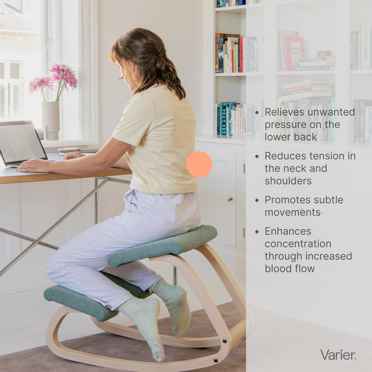 Varier Variable Natural/Yellow Ergonomic Office Kneeling Chair for Desk – Back Pain Relief, Rocking Seat for Home, Study & Posture Support – 10 Year Quality Guarantee
