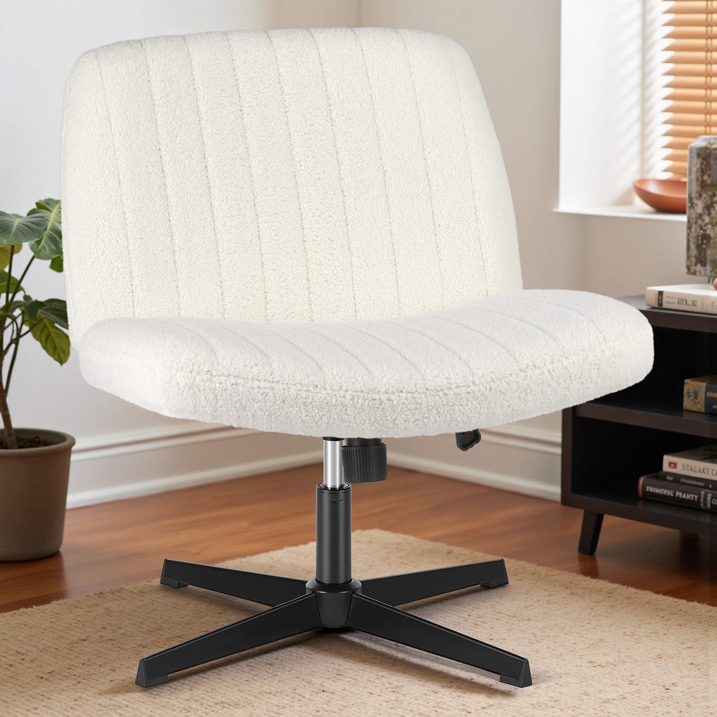 OLIXIS Criss Cross Chairs Legged Armless No Wheels Wide Seat Height Adjustable Swivel Rolling Padded Furry Cute Home Office Desk Seating for Bedroom, Student, Study Room