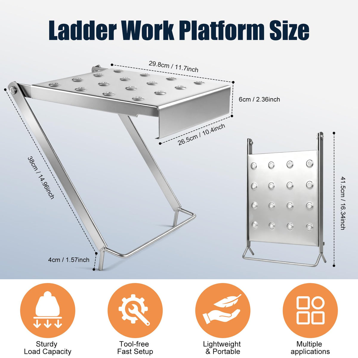 Innvist Ladder Platform for Standing, Extension Ladder Work Platform, Foldable Anti-Slip Ladder Platform Accessory for Paint and Tool, Ladder Step Attachment Project Tray, Alloy Steel Holds 400lbs