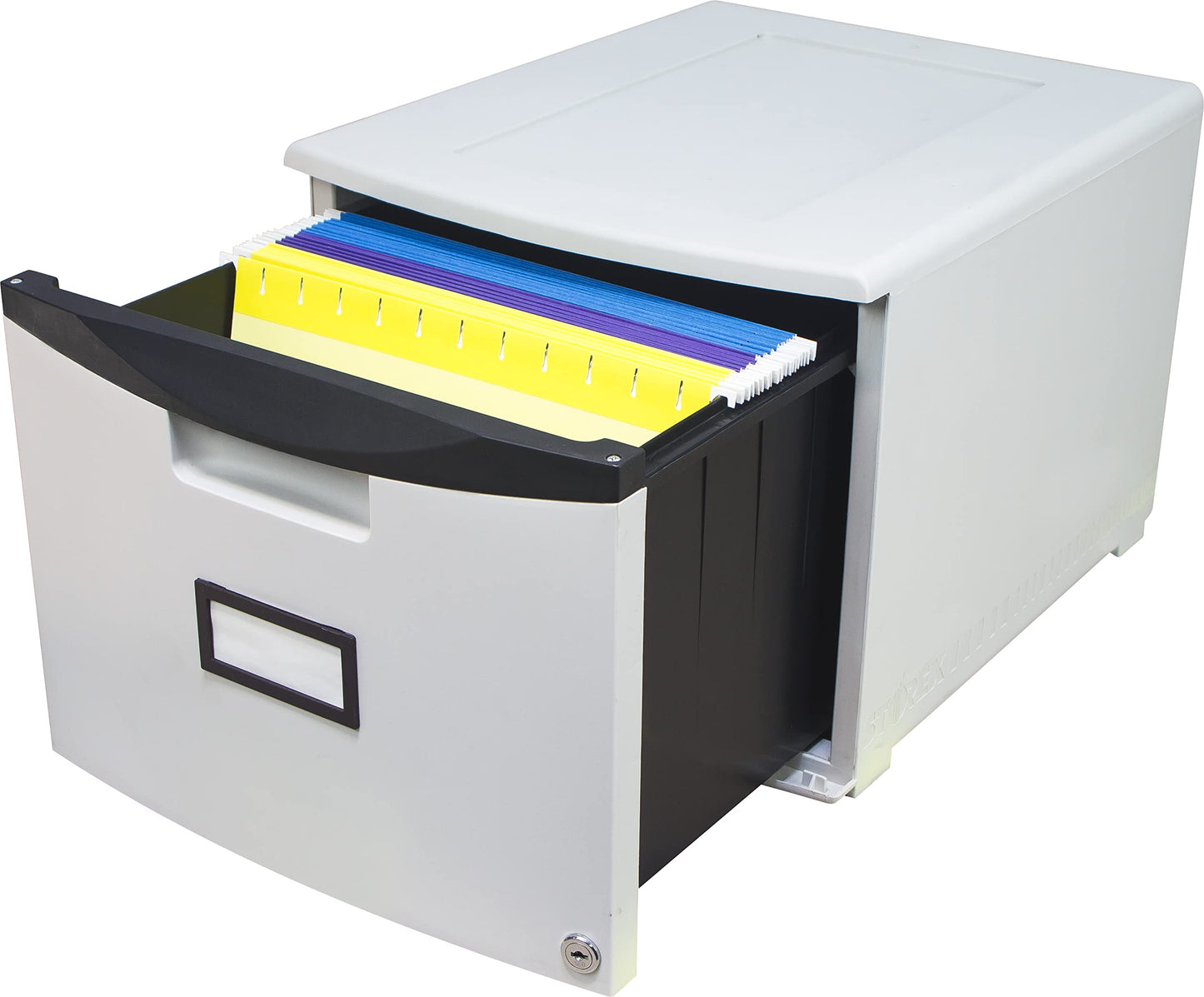 Storex Plastic One-Drawer File Cabinet – Locking Document Organizer for Home and Office, Gray, 1-Pack (61267B01C)