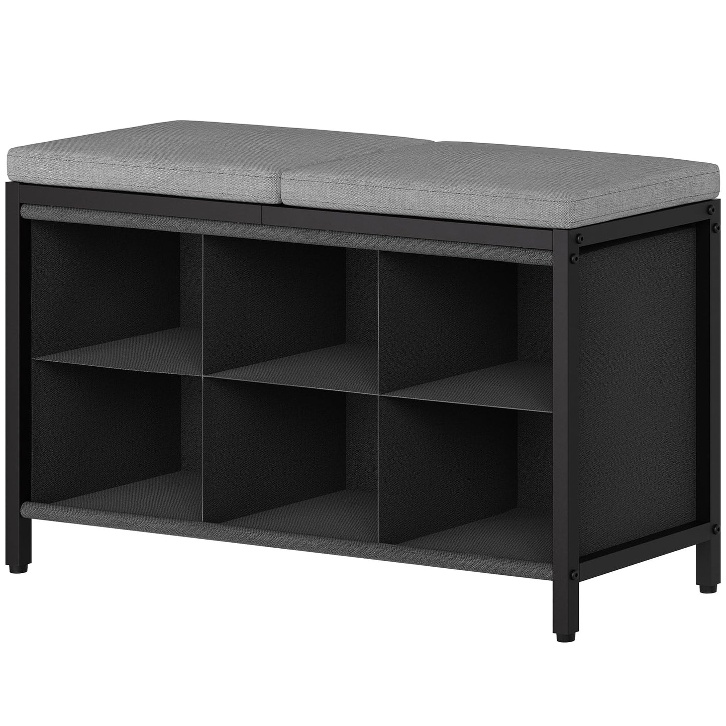 YATINEY Shoe Storage Bench with Cushion, Entryway Bench, Shoe Rack with Padded Seat and 6 Oxford Compartments, for Closet, Bedroom, Entryway, Black and Gray HX01BK