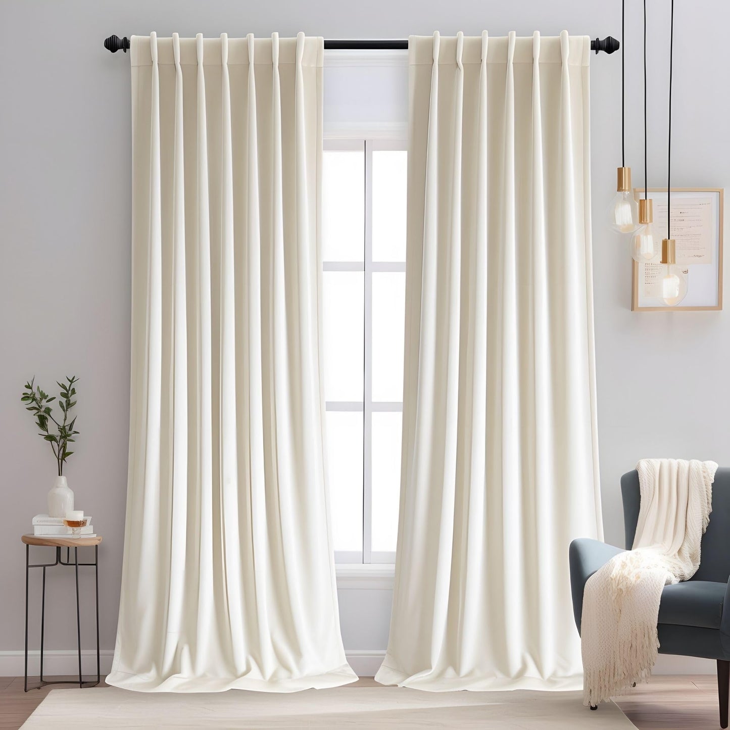 Aljctns Ivory Velvet Curtains 90 inches Long Luxury 60% Blackout Curtains for Bedroom Living Room,Thermal Insulated Super Soft Window Drapes Rod Pocket & Back Tab, 52" W x 90" L, 2 Panels