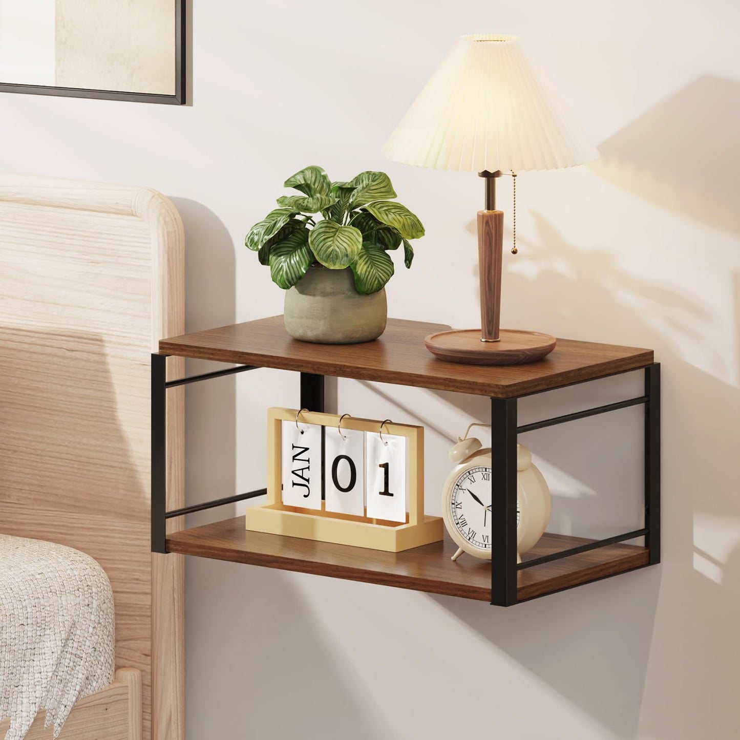 NANAGIFTREE Floating Nightstand, Wood Bedside Shelf Wall Mounted Nightstand, Floating Bedside Table Wall Shelf for Bedroom, Living Room, Bathroom, Kitchen, Office (Vintage Brown)