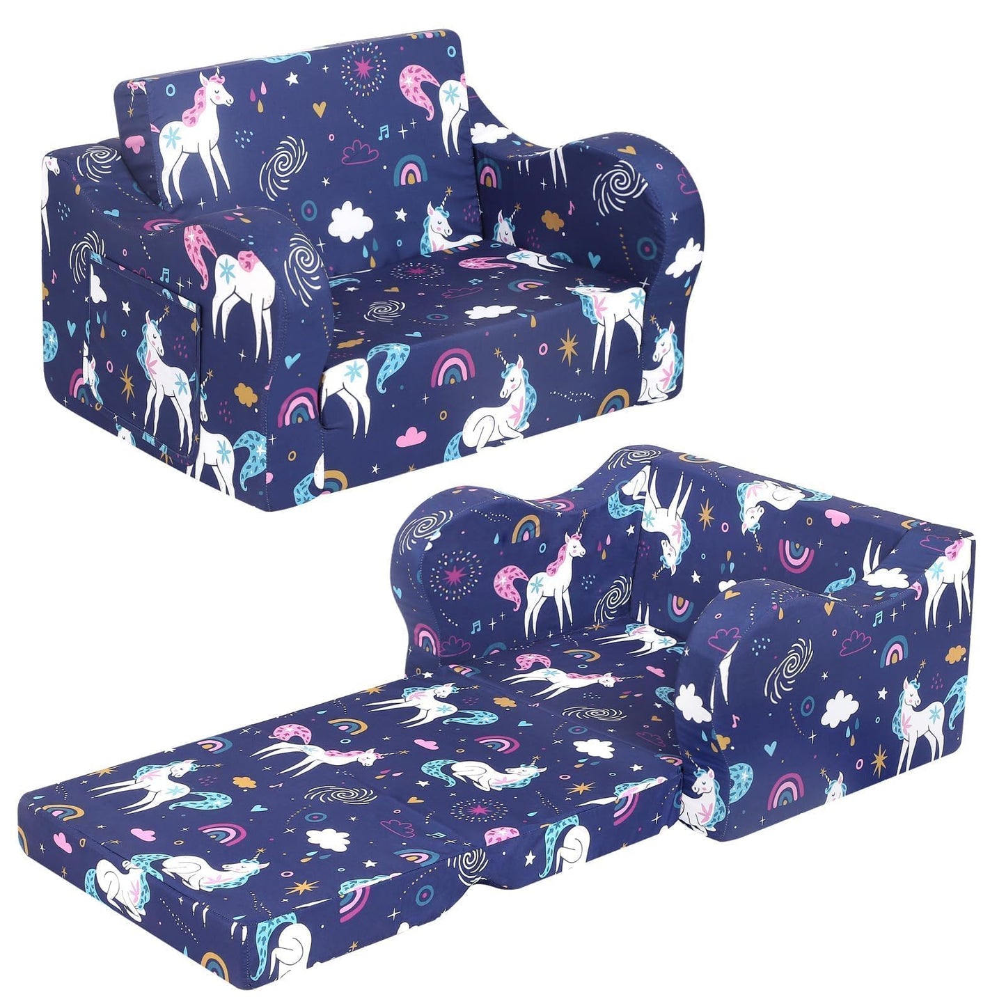 MOMCAYWEX Kids Sofa, 2-in-1 Flip-Out Foam Couch, Foldable Soft Play Lounge Chair, Light Purple