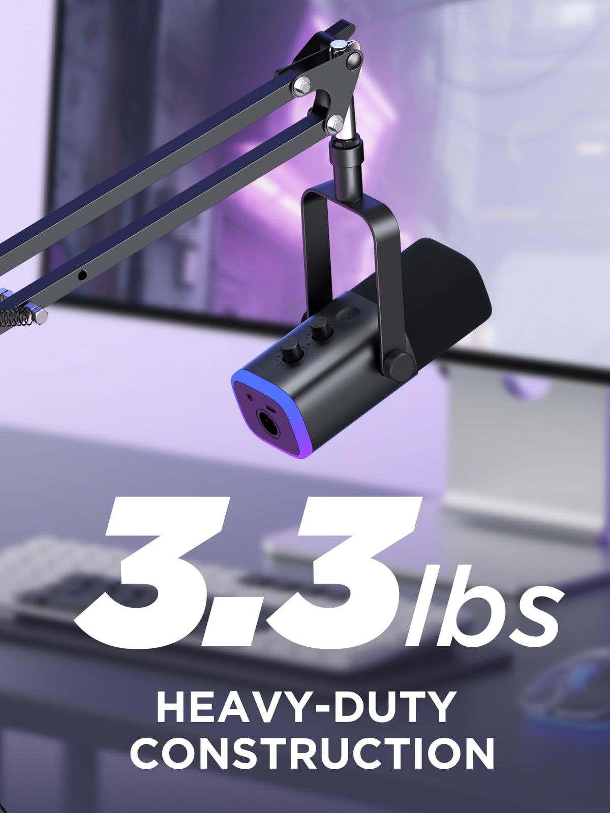 InnoGear Boom Arm Microphone Mic Stand for Blue Yeti HyperX QuadCast SoloCast Snowball Fifine Shure SM7B and Other Mic, Black