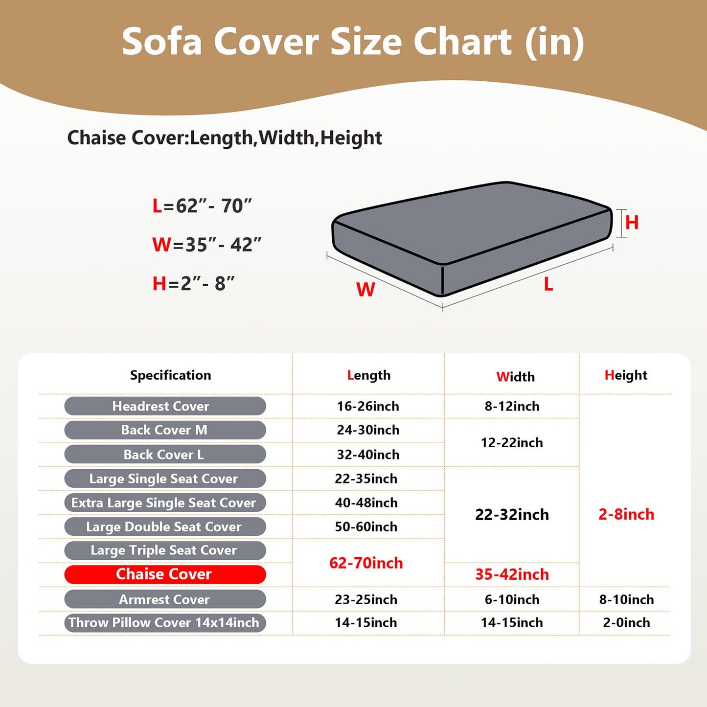 Yoovat Sofa Covers Soothing Home Sofa Covers Sofa Hero Covers Couch Cushion Covers for Dogs Stretch Couch Covers Slipcovers for Couches and Sofas (Wheat-Camel Brown,Chaise Cover)