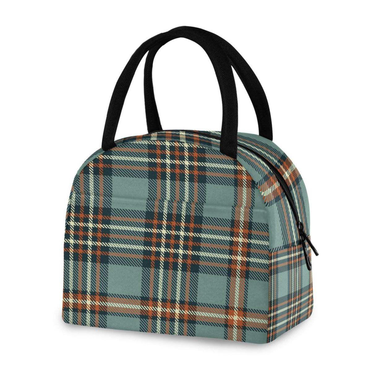 ZZKKO Plaid Tartan Lunch Bag Box Tote Organizer Lunch Container Insulated Zipper Meal Prep Cooler Handbag For Women Men Home School Office Outdoor Use