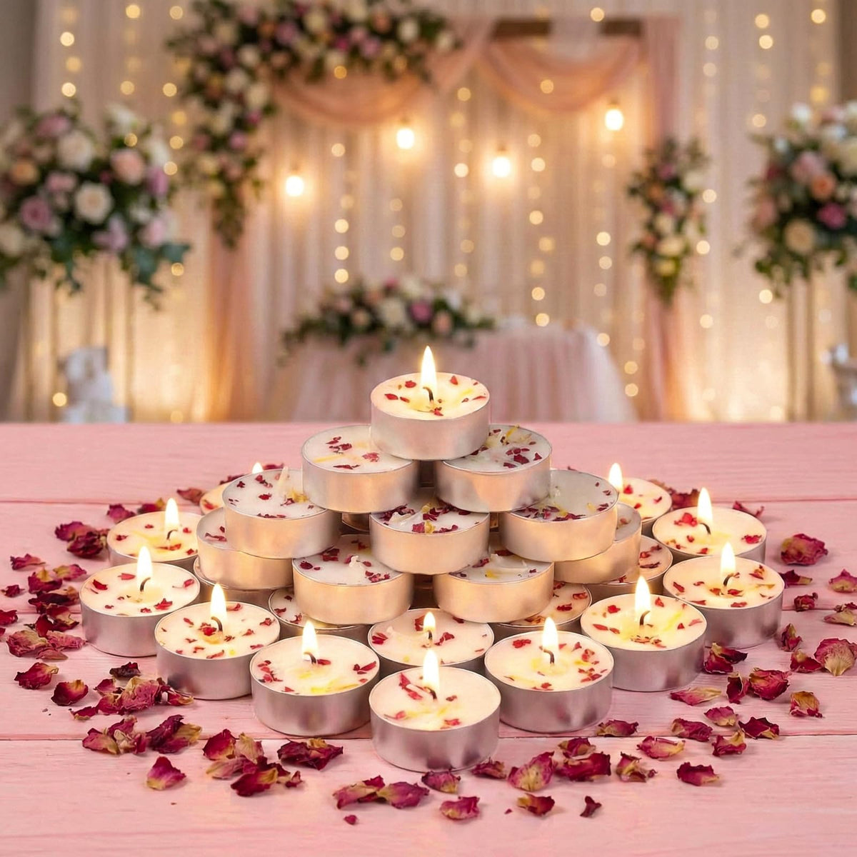 Rose Scented Tealight Candles 16 Pack - 4-Hour Palm Wax White Tea Lights, Plant Dried Flower Tea Lights Candle (Paraffin-Free), Scented Votive Candles for Home/Yoga/Bath/Meditation