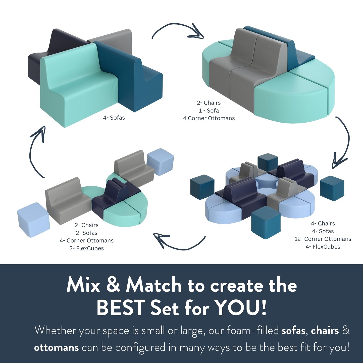 Children's Factory Small Contour Sofa, Mix-and-Match Kids Chairs, Sofas, Corner Ottomans and Cubes, Foam-Filled and Water-Resistant, Flexible Seating for Classroom Elementary, Sand Kids Couch