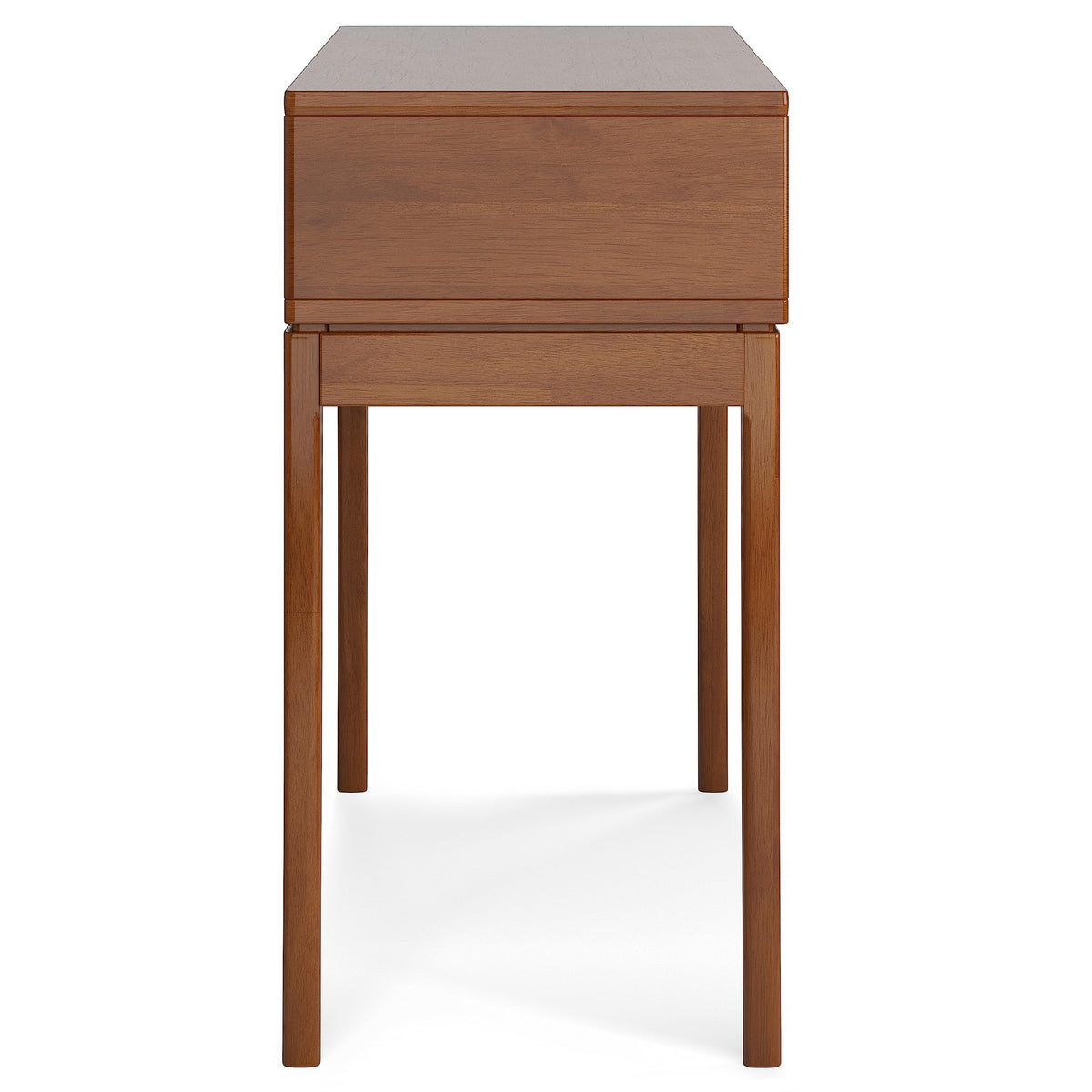 SIMPLIHOME Harper Console Table - 54 Inch Wide Solid Hardwood Sofa Table in Teak Brown, Mid-Century Modern Storage Table for Entryway or Living Room with 3 Drawers, Notched Handles, and Tapered Legs