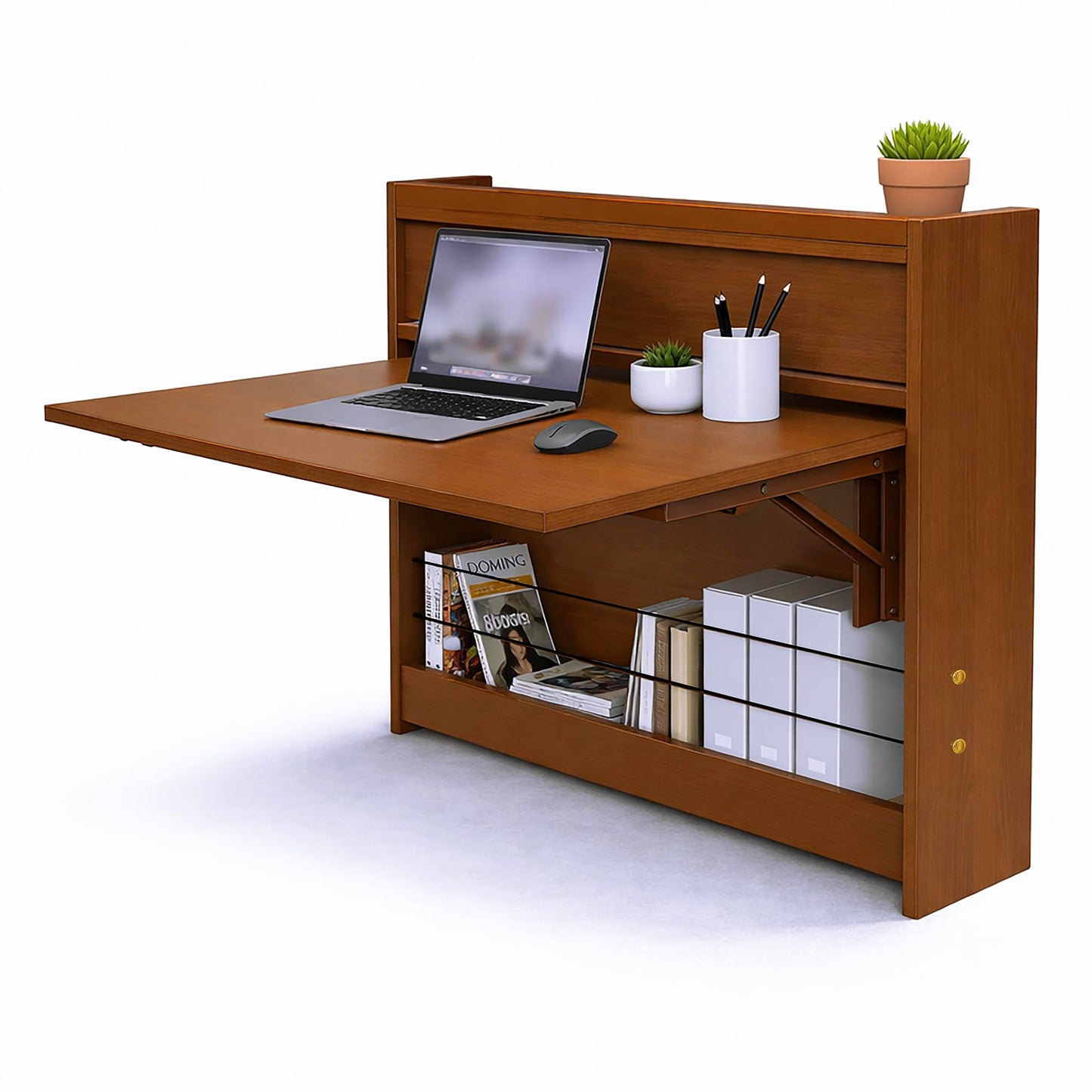 GOOTRY Wall Mounted Desk 31 Inches, Folding Table with Shelves, Space Saving Computer Desk, Floating Table, Multi-Purpose Folding Desk Perfect for Workstations, Dining, or Laundry Area.
