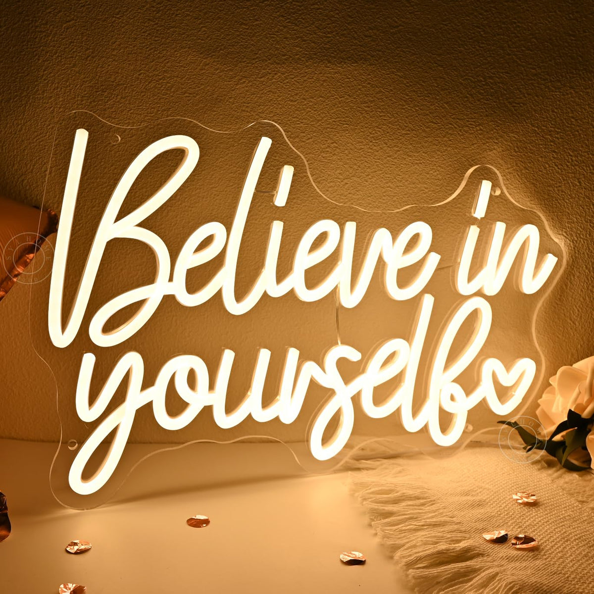 SYLHOME Led Neon Light Sign Believe In Yourself Bedroom Classroom Inspirational Wall Sign Decor Positive Birthday Party USB 15.75" X 10.12"