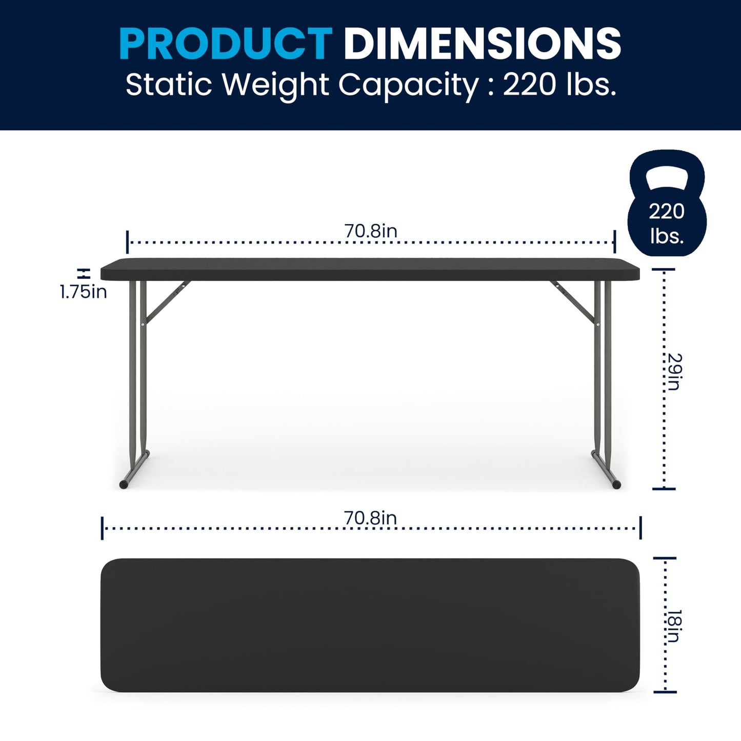 Flash Furniture Kathryn 6' Rectangular Plastic Folding Table, Long Plastic Foldable Table for Indoor/Outdoor Events, Black