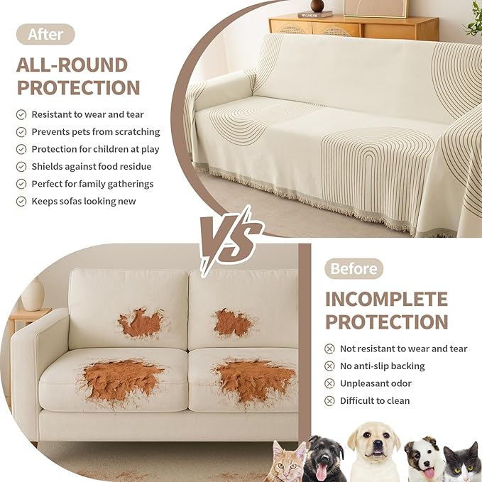 Boho Sofa Covers for 3 Cushion Couch, Chenille Sofa Slipcover for Pets Washable