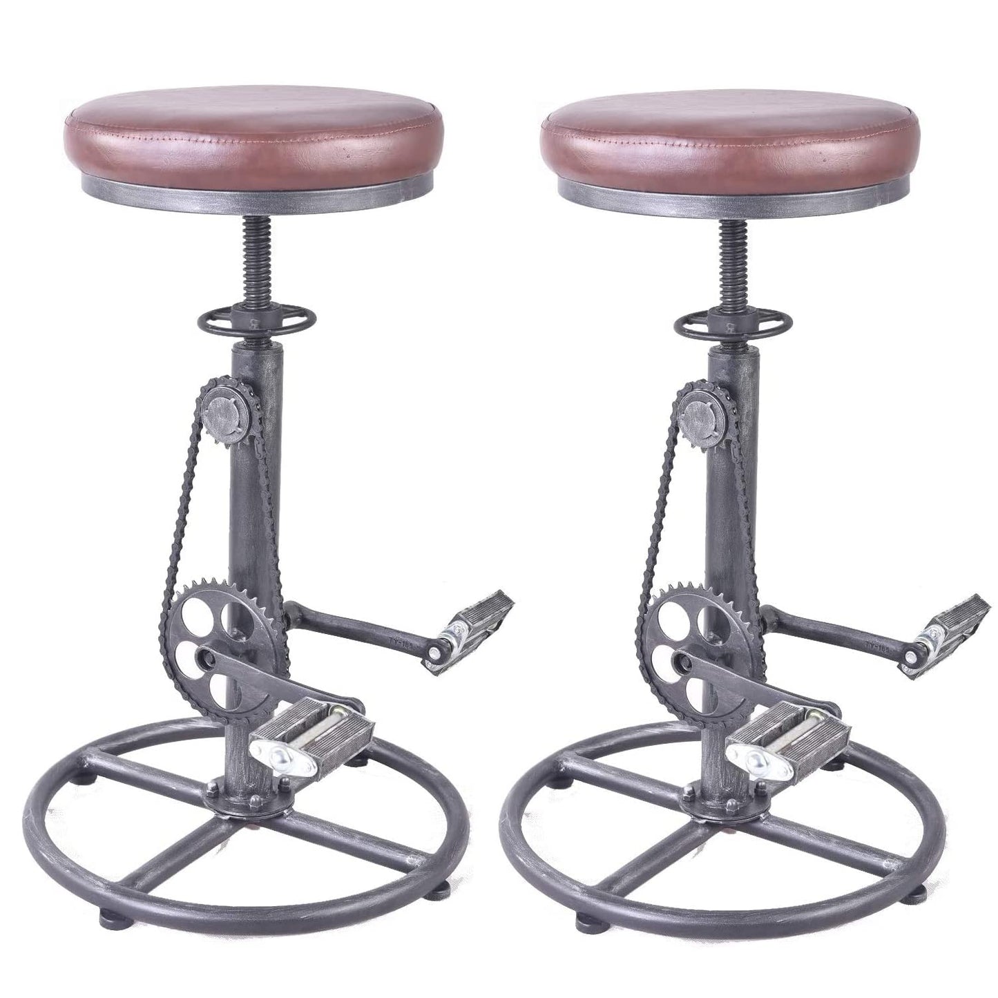Topower Vintage DIY Bar Stool Bicycle Chain Iron Pedal Retro Industrial Height Adjustable Bicycle Wheel Design bar Chair Set of 2 Silver