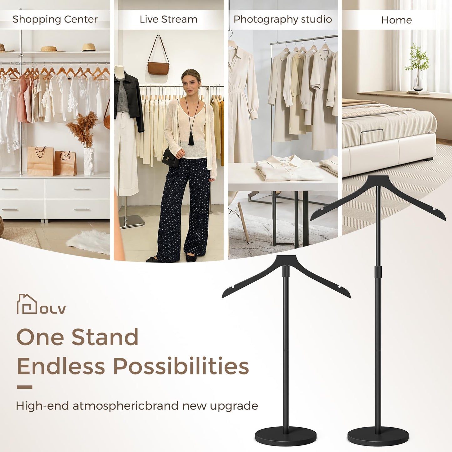 OLV Mannequin Torso, Adjustable Shirt Display Stand 30 to 41 Inches Height, Stable Dress Form Clothing Display Stand for Vendor, Portable Garment Rack for Coat Jacket, Black