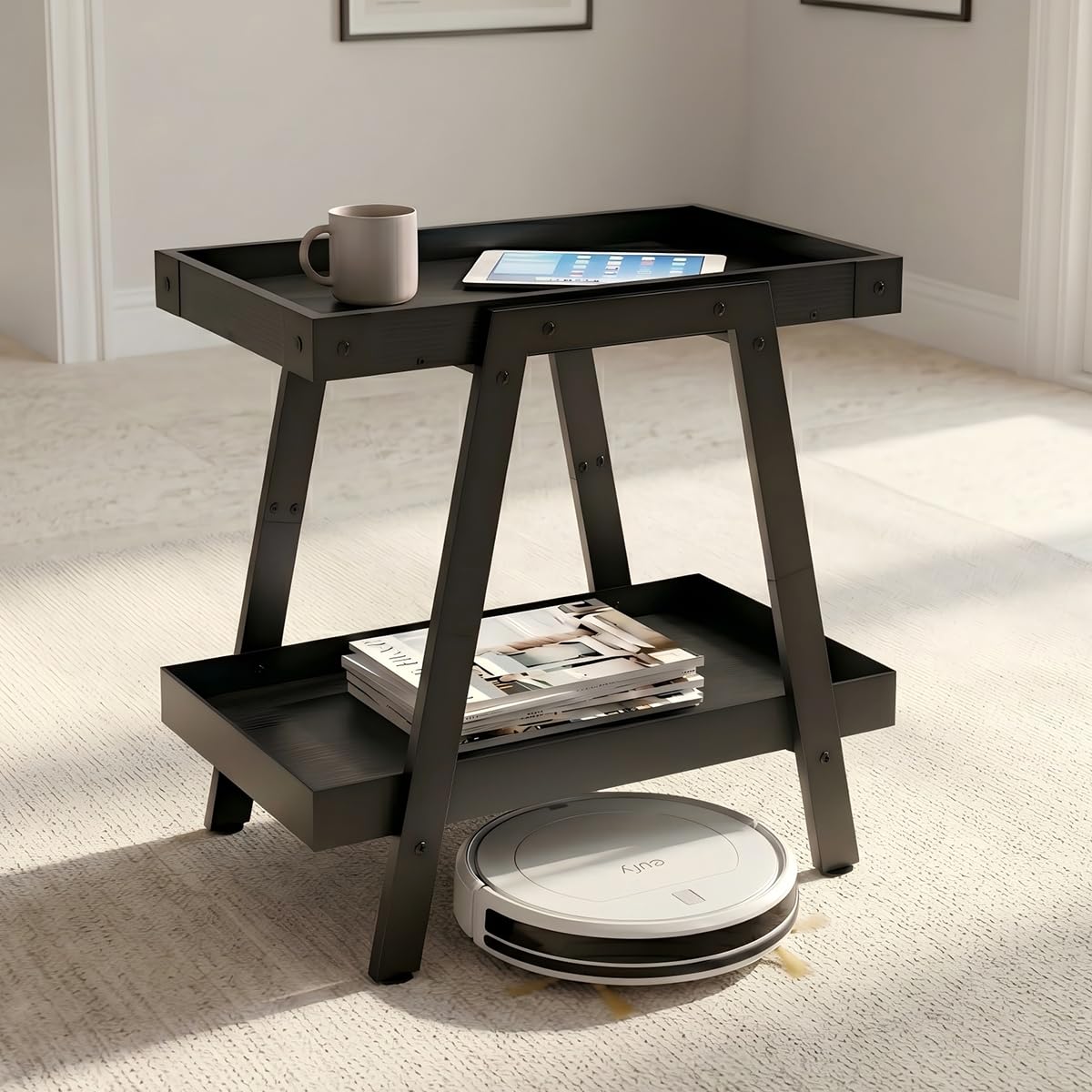 IPARTS EXPERT Farmhouse Side Table, 2-Tier Industrial End Table Black