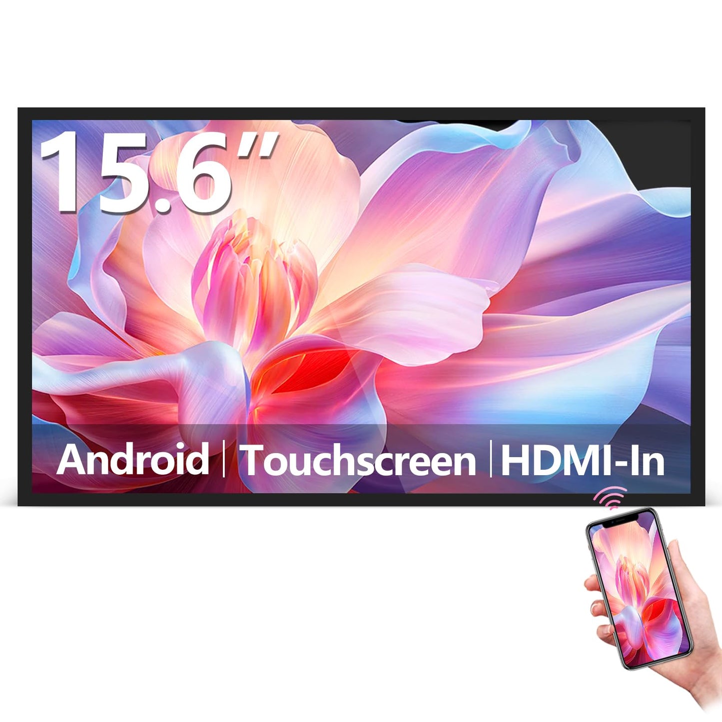 PWR4GTR 15.6" Capacitive Touchscreen Industrial Monitor, Andriod 14 Wall-Mounted Digital Signage Display, Reverse Control Laptop, Wireless Screen Mirroring, Built-in Speakers, USB/HDMI Ports, 4+32GB
