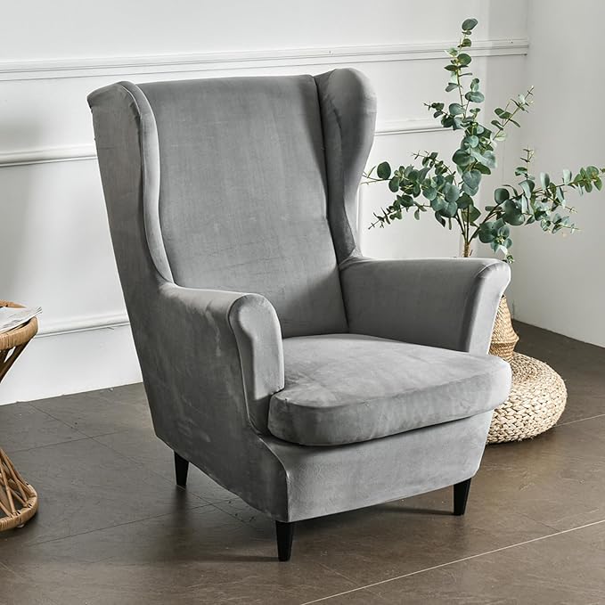 HAOYONG Velvet Wingback Armchair Covers 2-Piece Elastic Stretch Wingback Chair