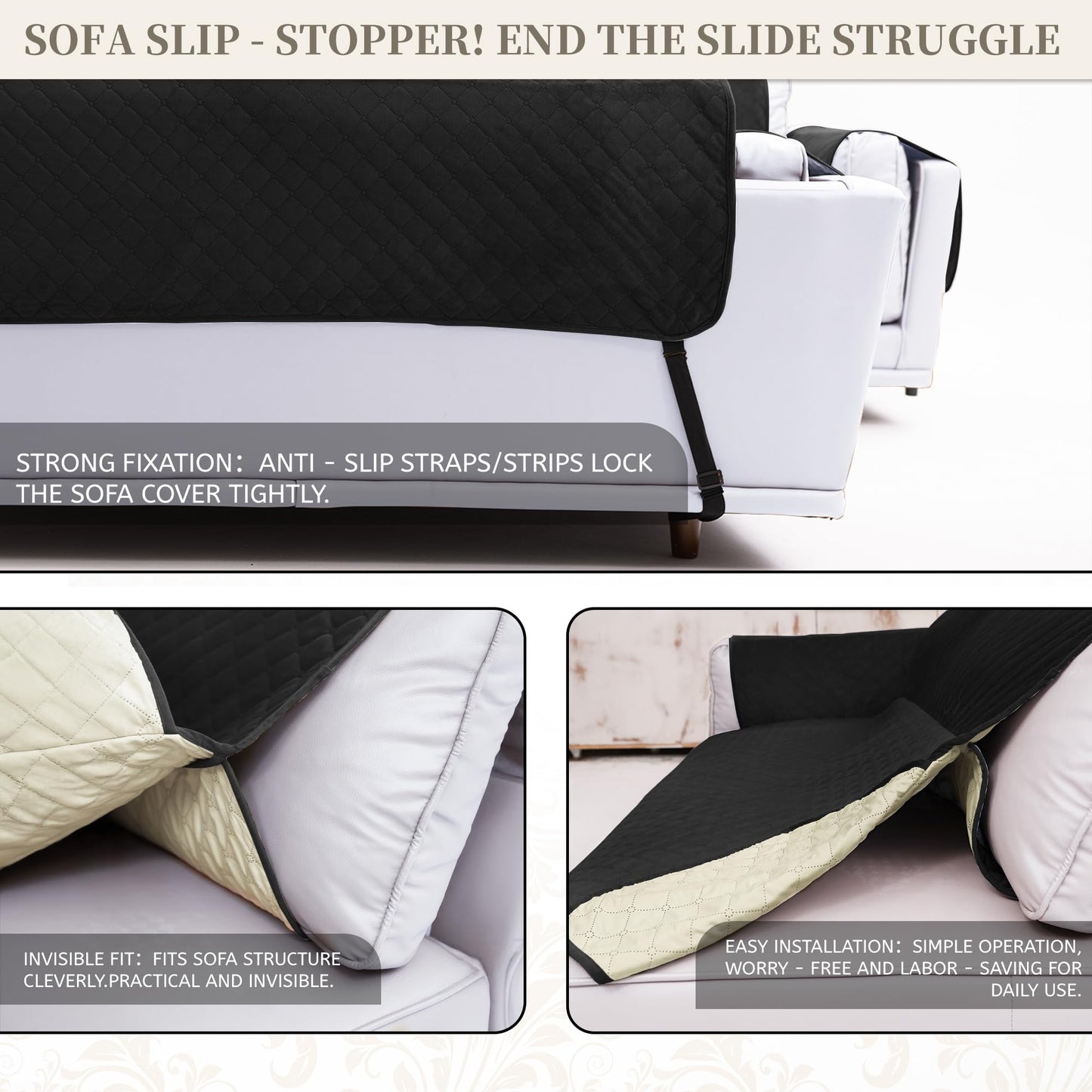 SYJOVIA Sectional Couch Covers for Dogs 100% Waterproof Corner L Shaped Sofa Cover Pet Friendly Velvet Washable Anti Slip L Shape Modular Sofa Slipcover Protector with Pockets (Black, XX-Large)
