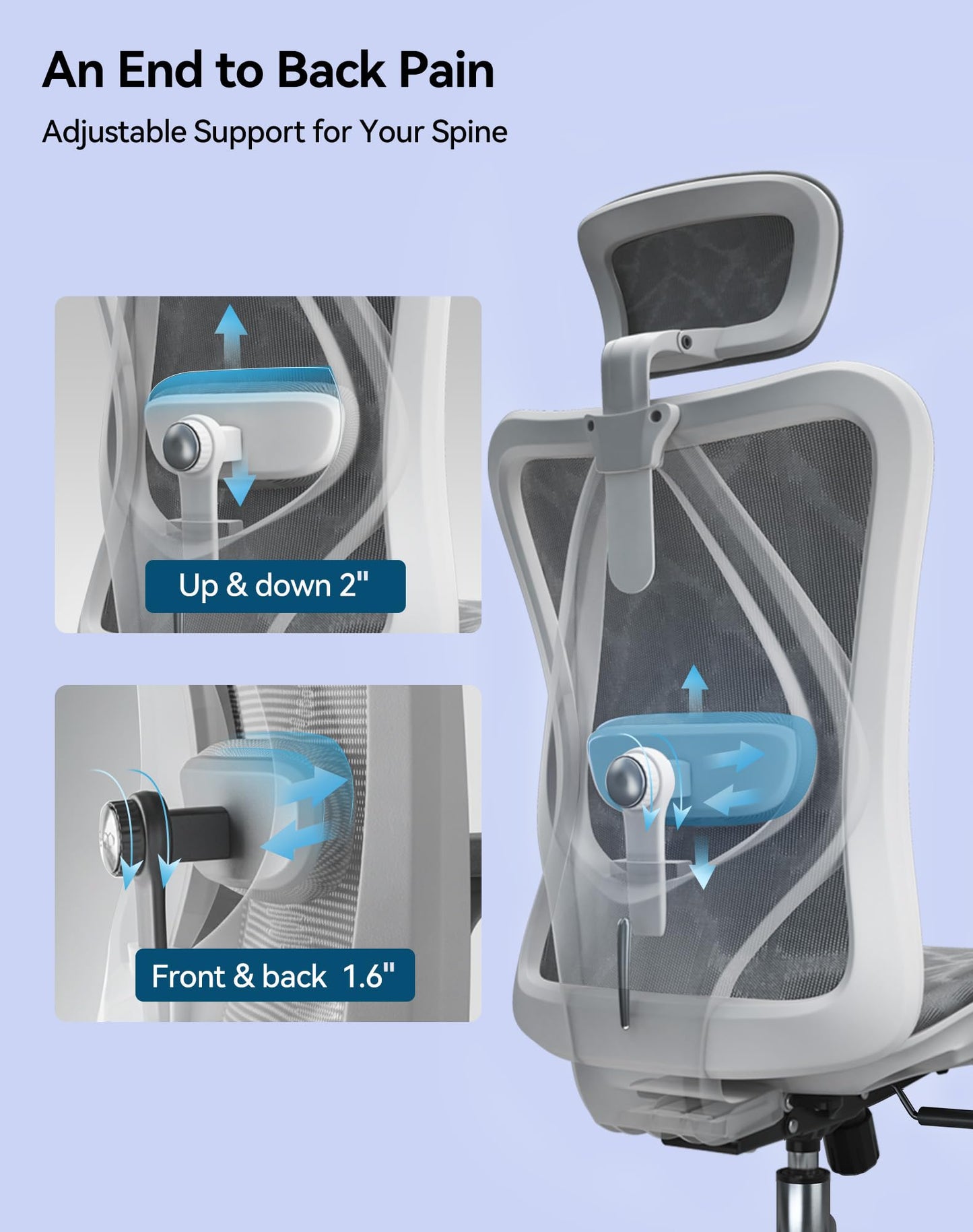 SIHOO M57 Ergonomic Mesh Office Chair, High Back Home Desk Chair with 3D Armrests, Lumbar Support and Adjustable Headrest, Comfortable Computer Chair, Big & Tall Office Chair Hold 330 LBS-Light Grey