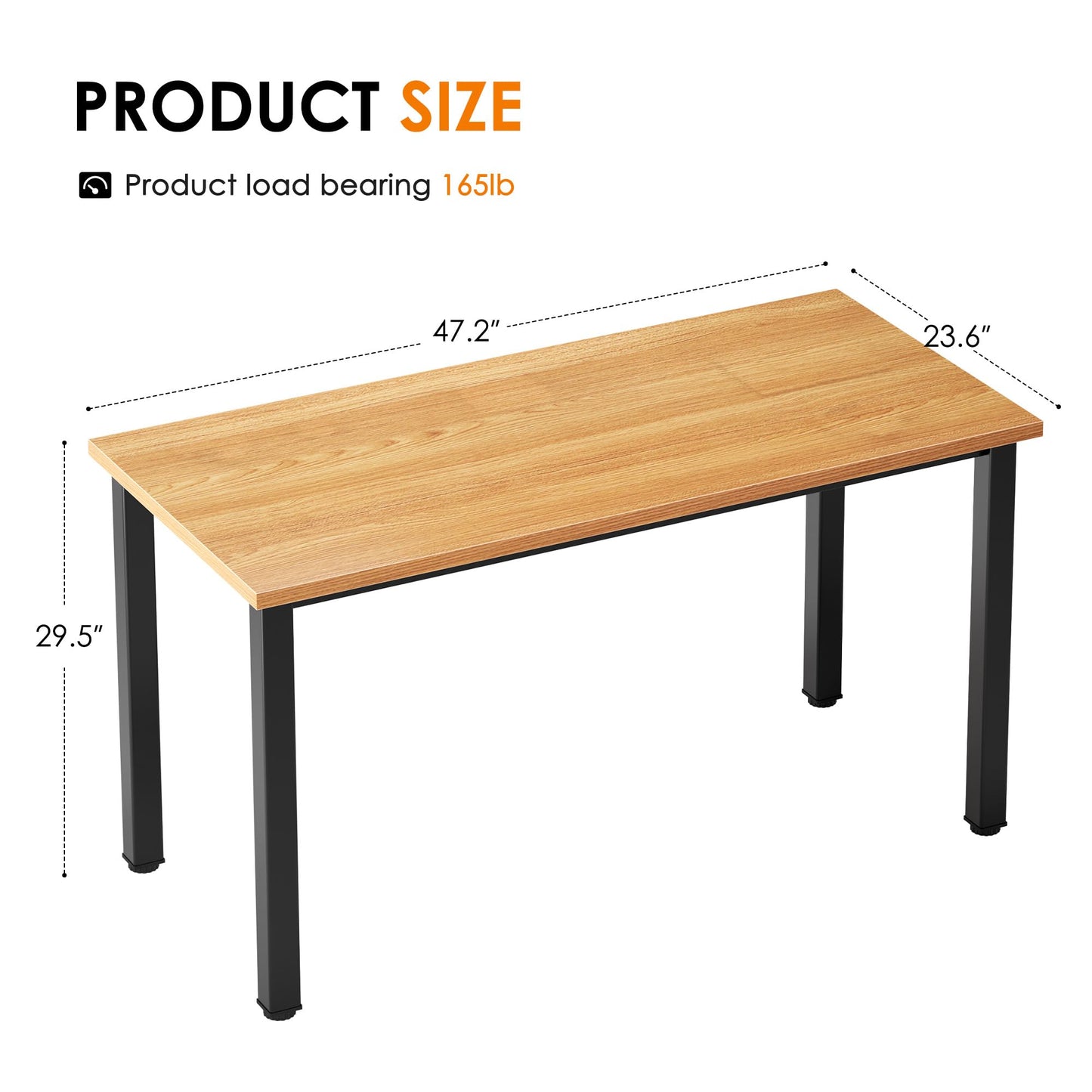 Need Computer Desk, 47 inch Home Office Desk, Modern Simple Style Home Office Gaming Desk, Basic Writing Table for Study Student, Black Metal Frame, Teak Tabletop