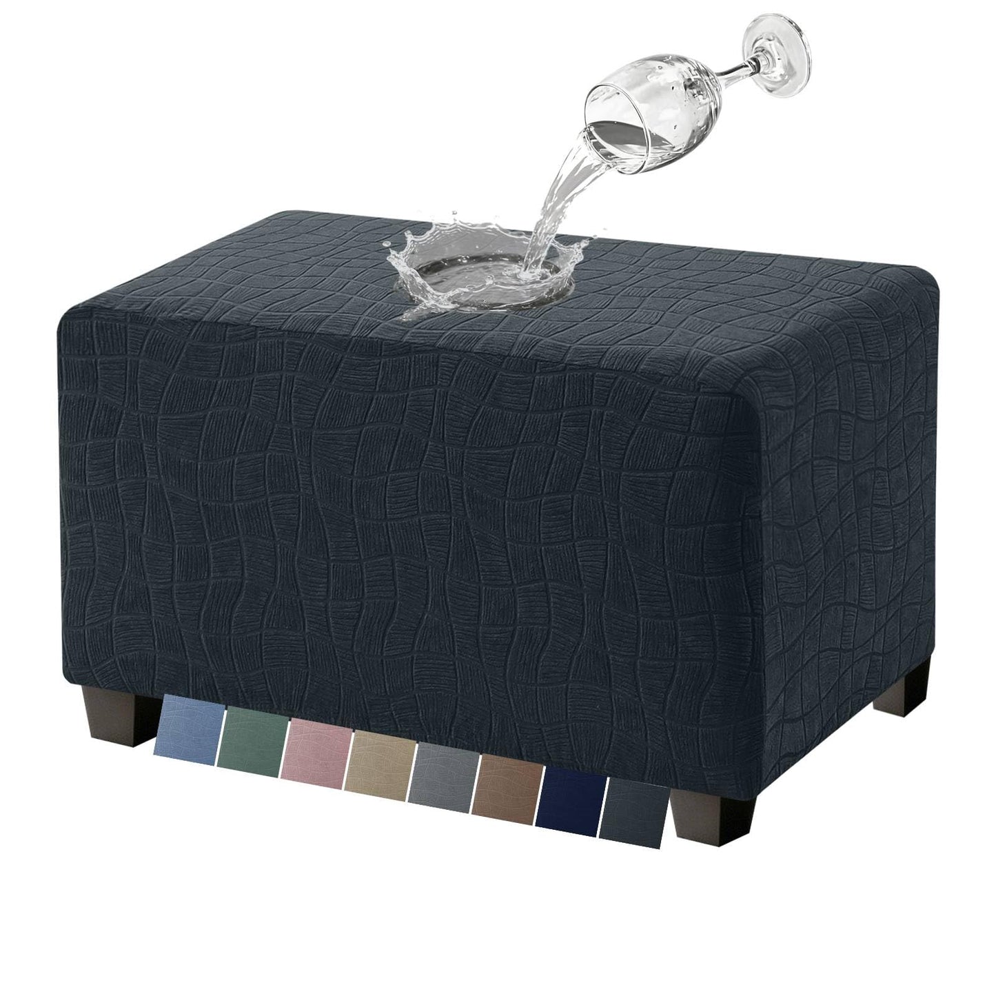 MAXIJIN Waterproof Ottoman Cover Rectangle Stretch Ottoman Slipcovers Square Thick Stool Covers Storage Footrest Furniture Protector with Non-Slip Elastic Bottom (Small, Dark Gray)