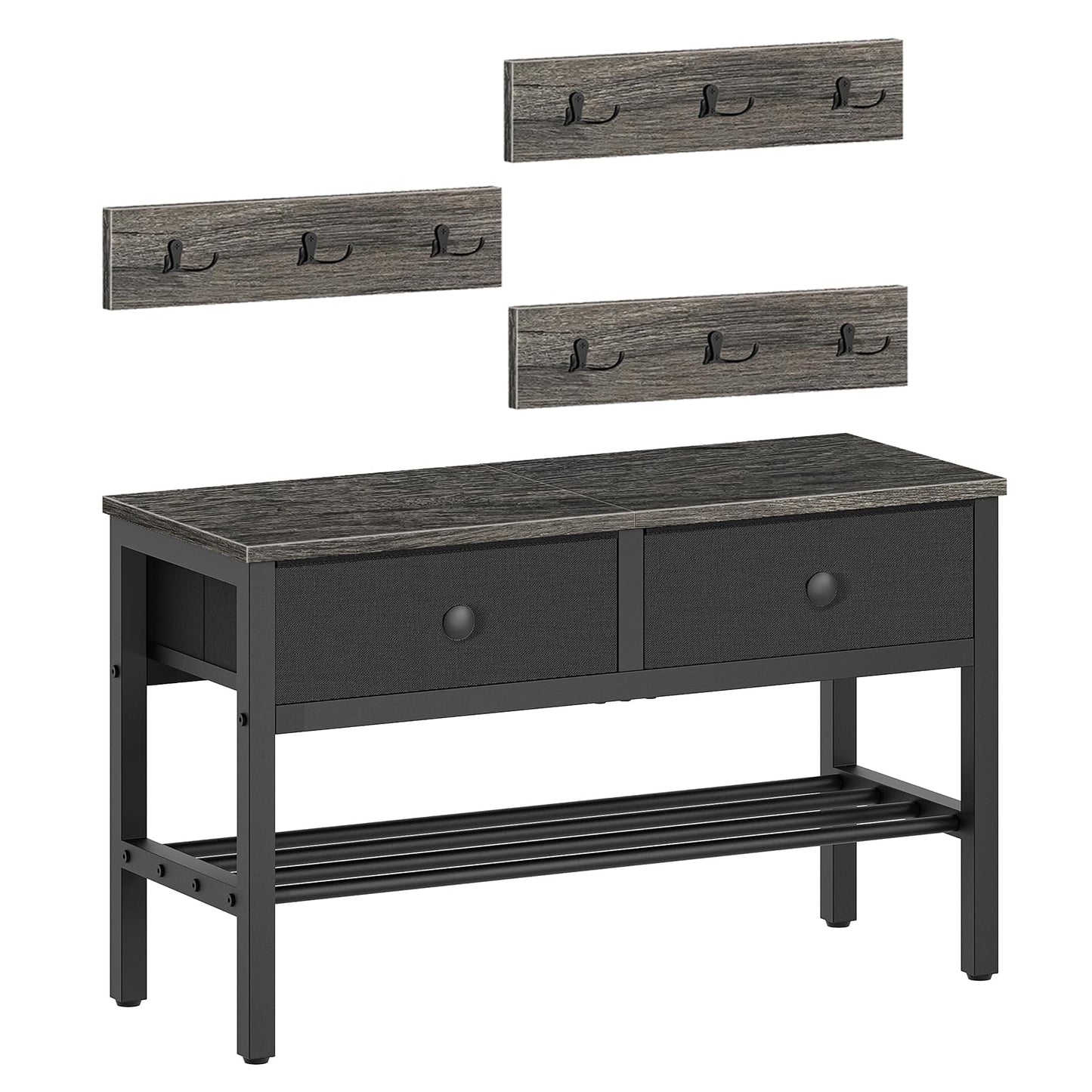 YATINEY Hall Tree with Bench and Shoe Storage, Entryway Bench with Coat Rack, 4-in-1 Coat Rack Shoe Bench, Multifunctional, for Front Door, Hallway, Foyer, Charcoal Grey and Black MT05BC