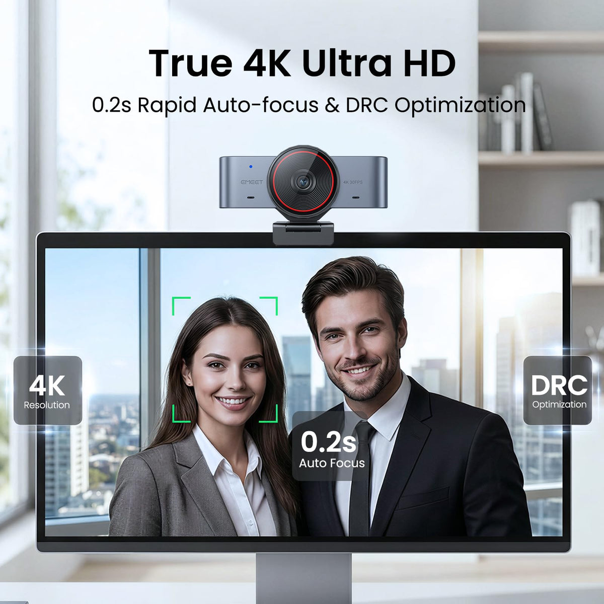 EMEET C960 Ultra 4K Webcam for Mac & PC, 1/1.5" Large Sensor, Metal Body, 0.2s Autofocus, DRC, Whiteboard Mode, Built-in Privacy Cover, 2 Mics, USB Webcam 4K for Meetings, Streaming & Content Creation