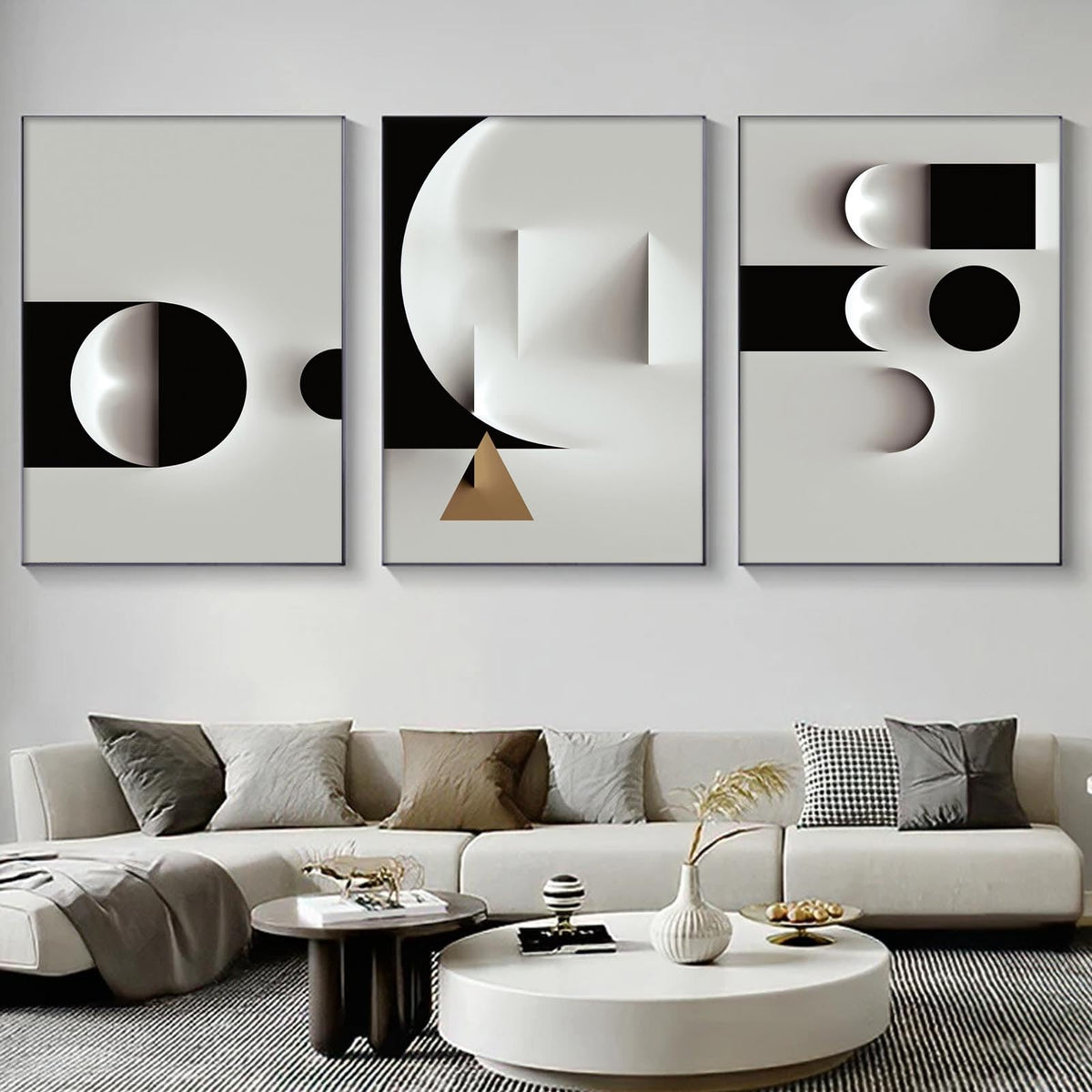 Abstract Geometric Canvas Wall Art Minimalist Black and White Geometric Poster Prints Modern Abstract Geometric Canvas Black and White Grey Abstract Art for Living Room Wall Decor 16x24inch No Frame