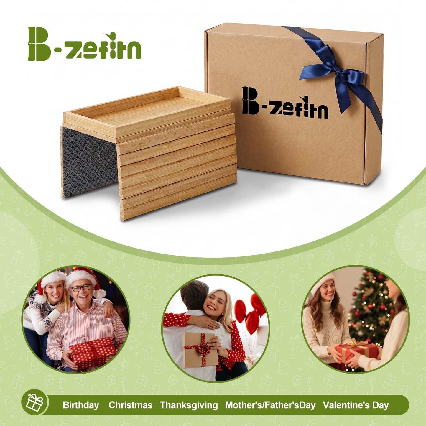 B-Zefyrn Sofa Arm Tray, Foldable Bamboo Couch Armrest Table with Large 12.5" x 5.8" Storage Compartment, Portable Chair Couch Caddy Arm Tray for Cup TV Snacks Phone