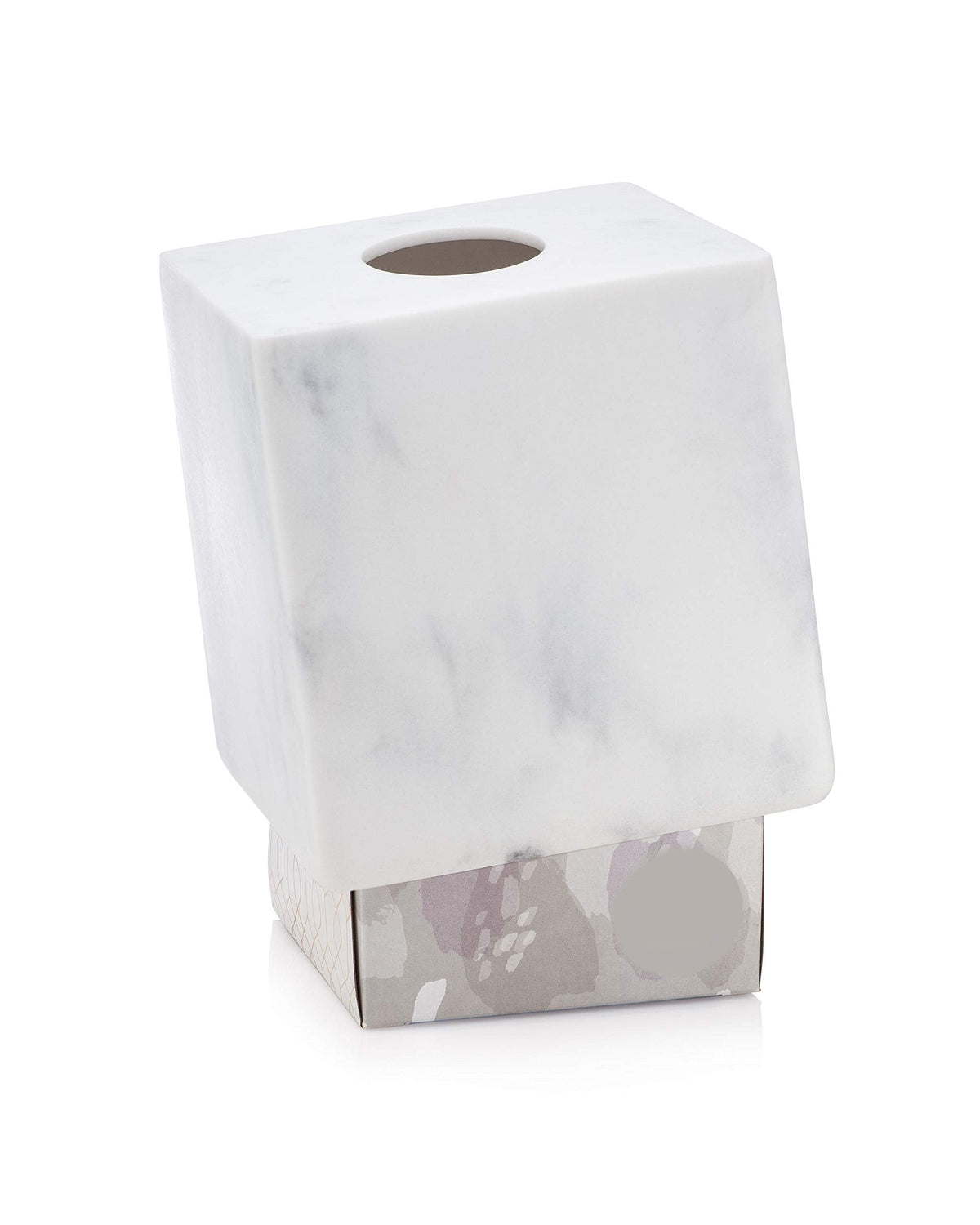 Essentra Home White Marble Square Tissue Box Cover - Blanc Collection