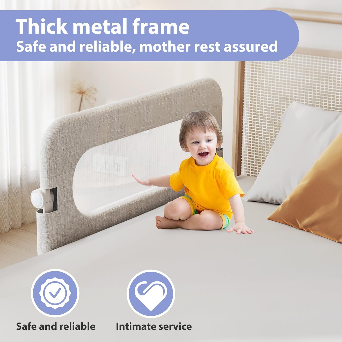 Baby Bed Rails Guard for Toddlers - 32" Toddler Bed Rail for Queen Full King Twin Crib Bunk Size Bed Adjustable Heights & Foldable Portable Bedrail Extra Tall Child Safety Side Railing Guards for Kids