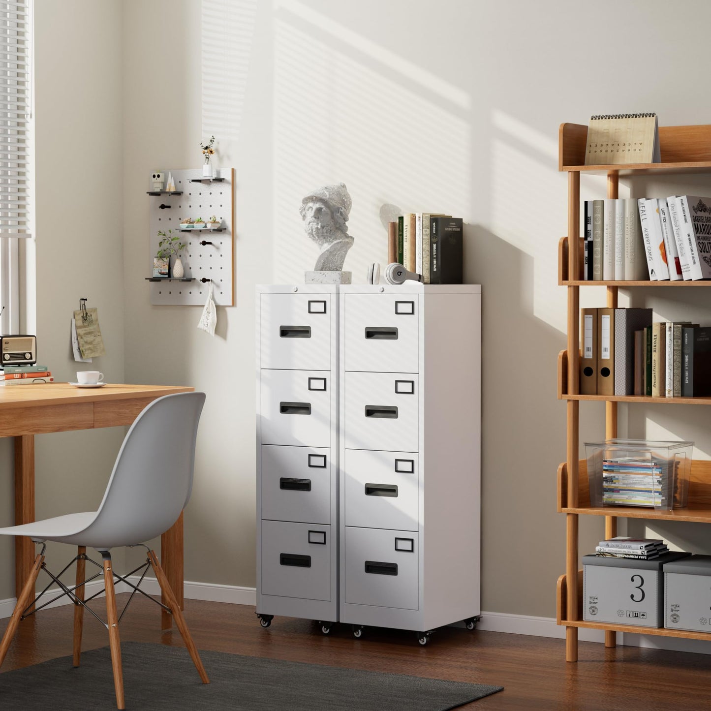 GarveeLife Metal File Cabinet with Independent Locks, Heavy Duty 4 Drawer Steel Filing Cabinet, Locking Home Office Cabinets Storage, Vertical Organizer for A4, Letter, Legal Paper, School Use, White