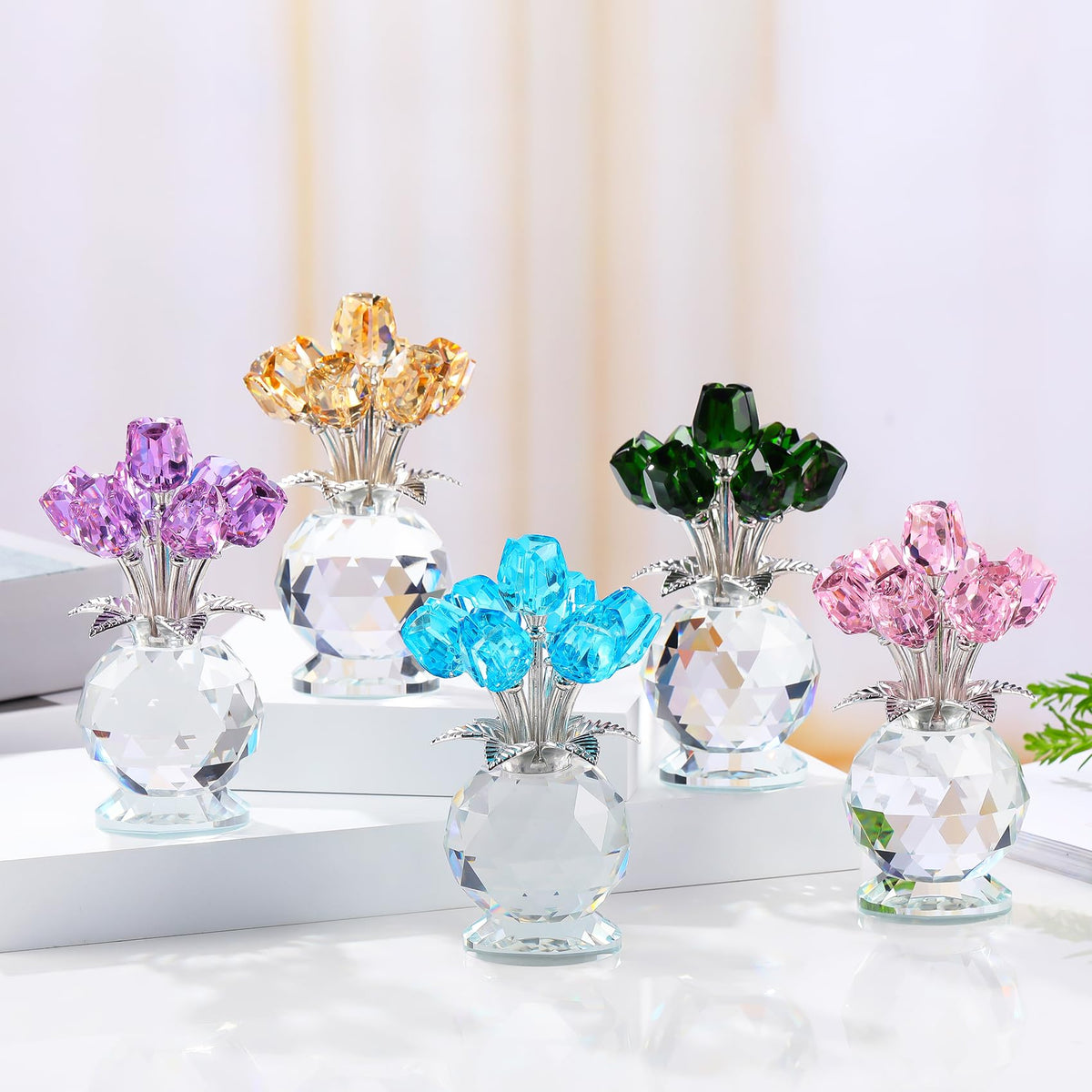 Ornalrist Crystal Purple Tulips Bouquet Figurines Gifts for Her Glass Purple Flowers Decor for Home Romantic Floral Presents for Women Mom Wife Mother's Day Birthday Anniversary Christmas
