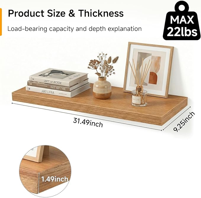 31.5in Floating Shelves for Wall, Wall Mounted Shelves for Decor Storage Set of