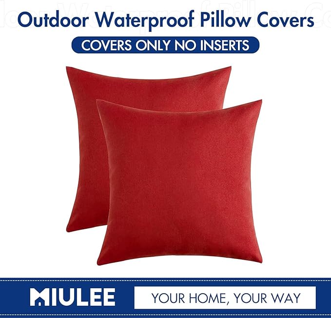 MIULEE Pack of 2 Decorative Outdoor Solid Waterproof Throw Pillow Covers Euro
