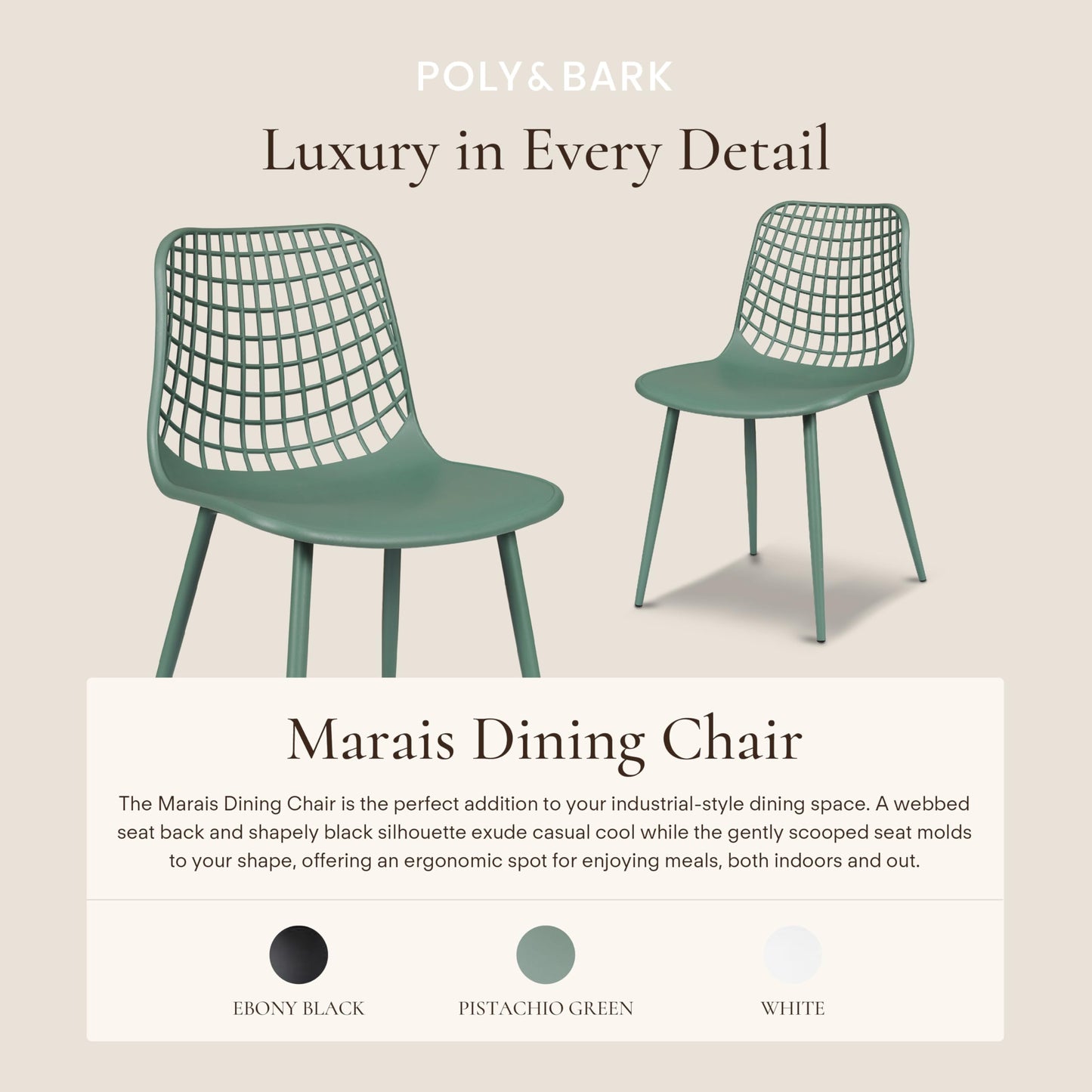 Poly & BARK Marais Modern Dining Chairs Set of 4 – Mid Century Modern Plastic Dining Chair with Metal Legs – Kitchen & Dining Room Chairs – Dining Table Chairs Set – Indoor/Outdoor – Pistachio Green