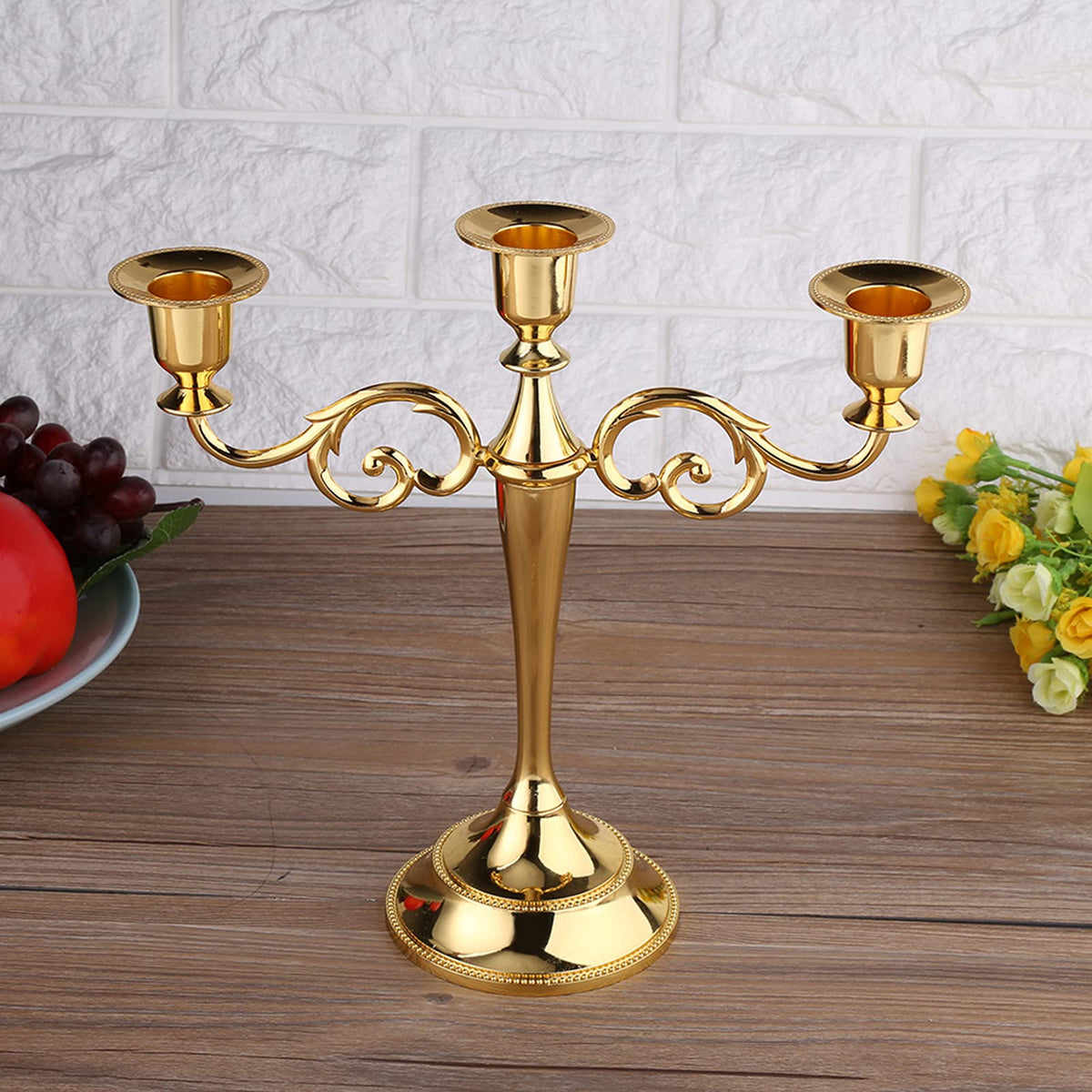 Sonew Premium 3 Arms Metal Candle Holder European Candelabra for Weddings & Home Decor (Gold)