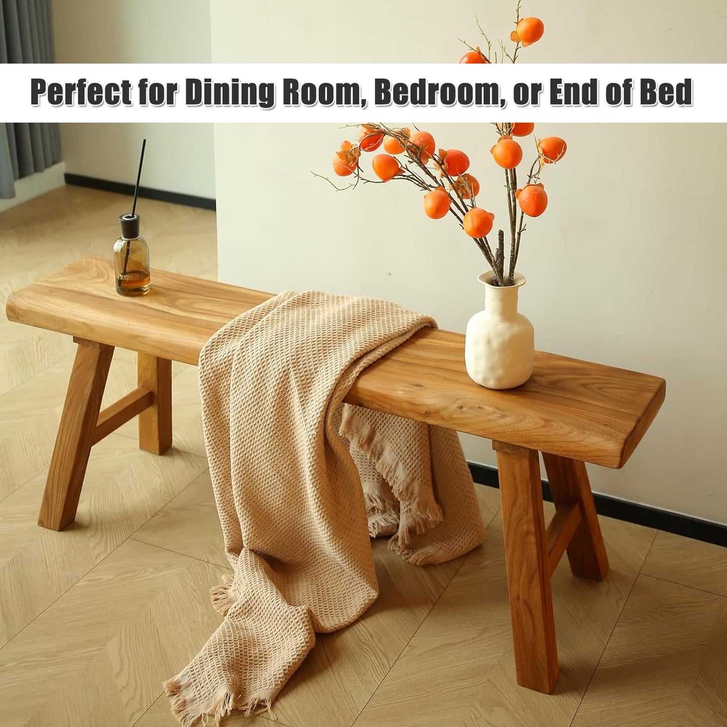 EoVrilyx Reclaimed Elm Rustic Entry Way Benches Seat-Farmhouse Indoor Solid Wooden Noodle Bench,Maximum Load 880IB,Handcraft for Entryway Bedroom/Living Room/Dining Room