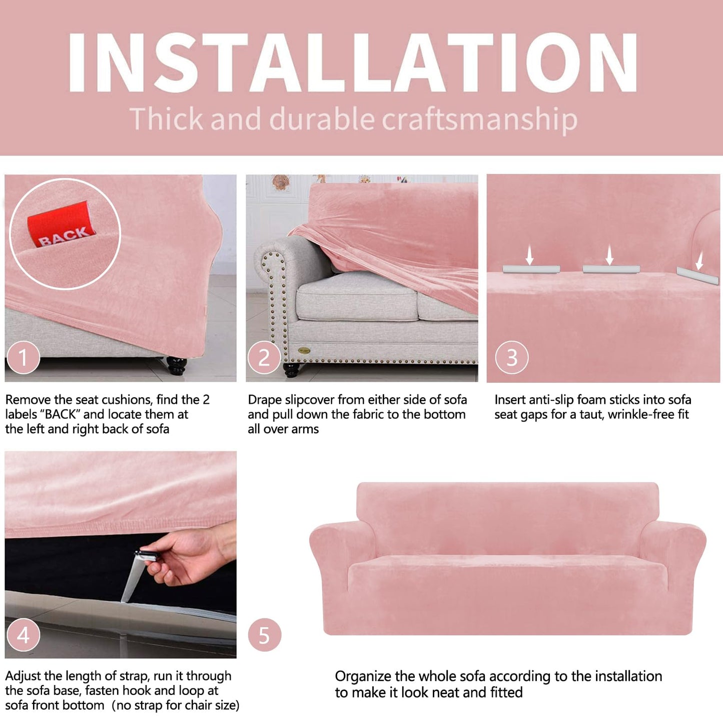 YEMYHOM Real Velvet Couch Covers for 2 Cushion Couch High Stretch 1 Piece Loveseat Slipcover for Pets Dogs Anti Slip Love Seat Sofa Slipcover Furniture Protector (55"-69", Dusty Pink)