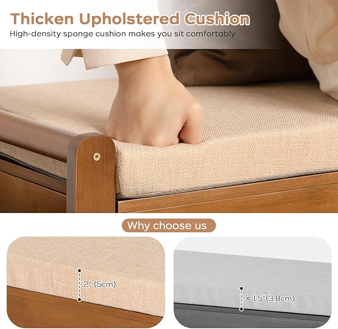 oakvivo 39.4in Shoe Bench with 2 Side Holder, 3 Tier Bamboo Entryway Bench with