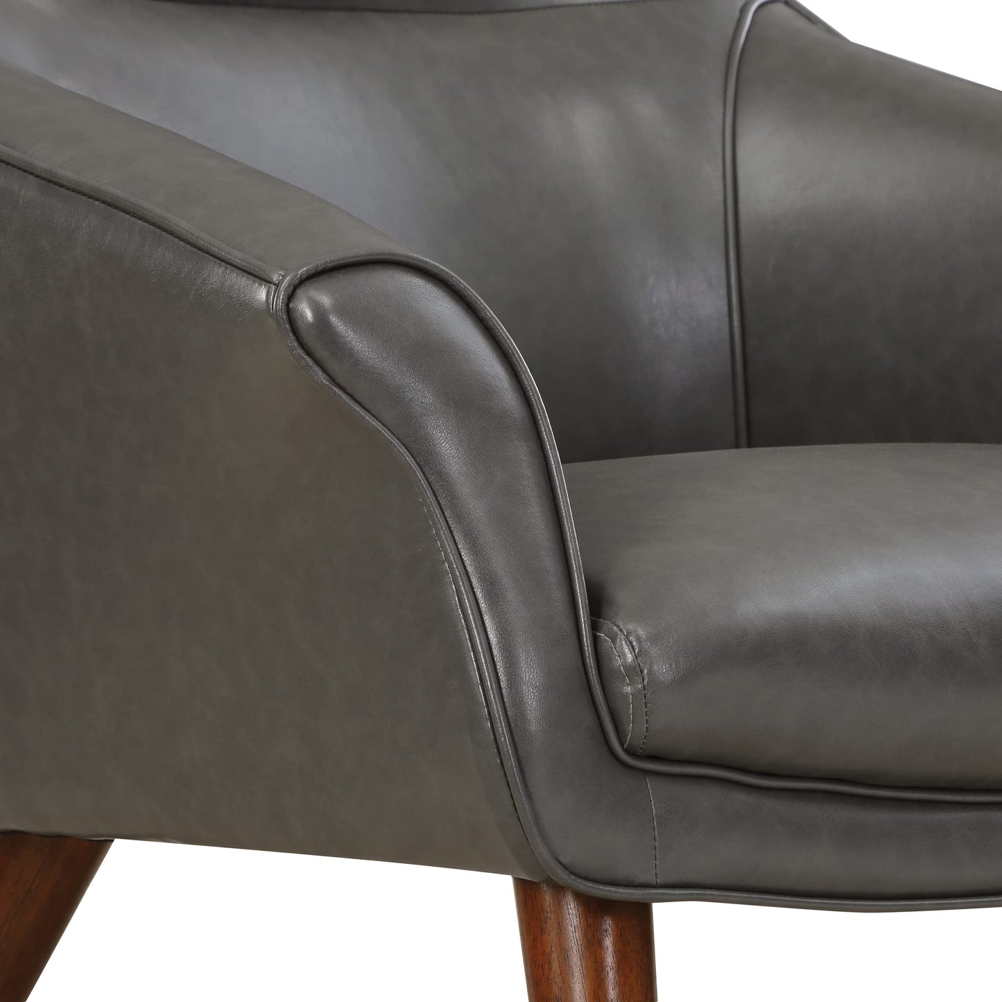OSP Home Furnishings Waneta High Back Chair and Ottoman with Medium Espresso Legs, Pewter Faux Leather