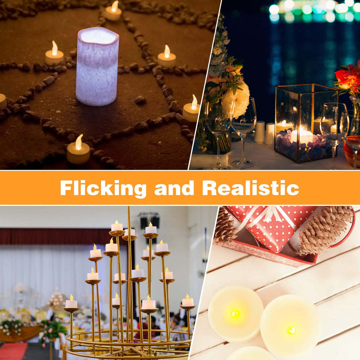 KOABY 50 Pack Warm Yellow LED Tea Lights, Last 100H+, Flickering Flameless Battery Operated Tea Lights for Decor