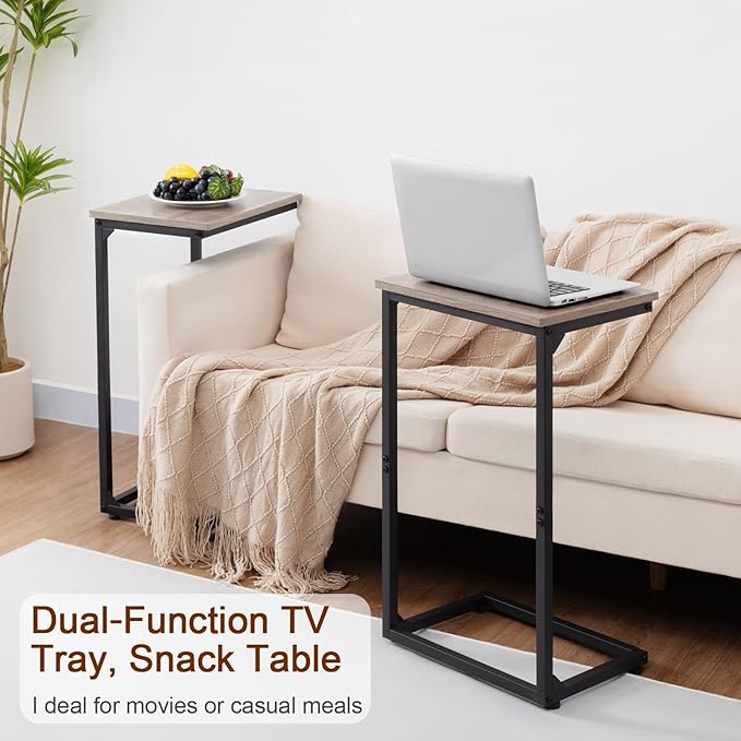 AMHANCIBLE C Shaped End Tables, Couch Side Tables that Slide Under, TV Trays
